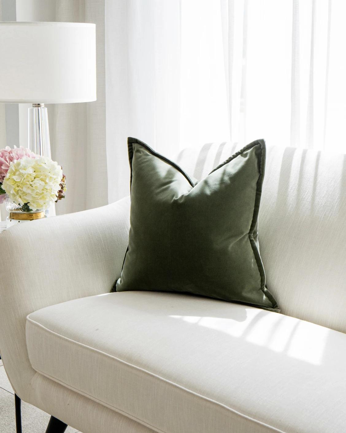 Alessandra Forest cushion in green and forest green, shown in a lifestyle right view as image 2
