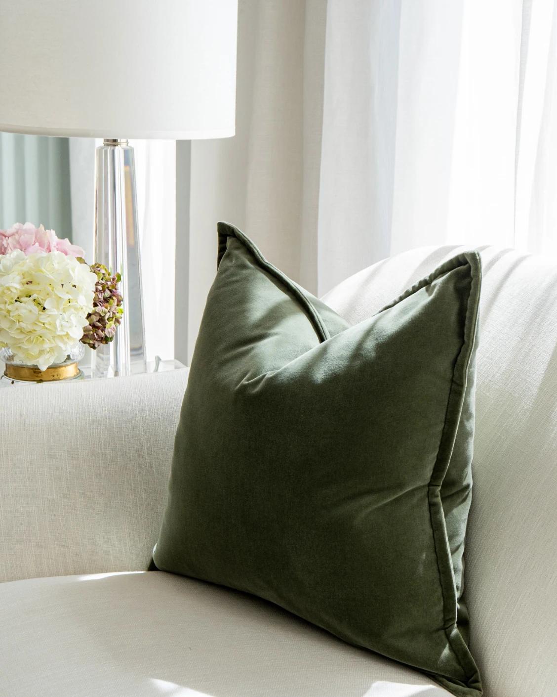 Alessandra Forest cushion in green and forest green, shown in a lifestyle right view as image 8
