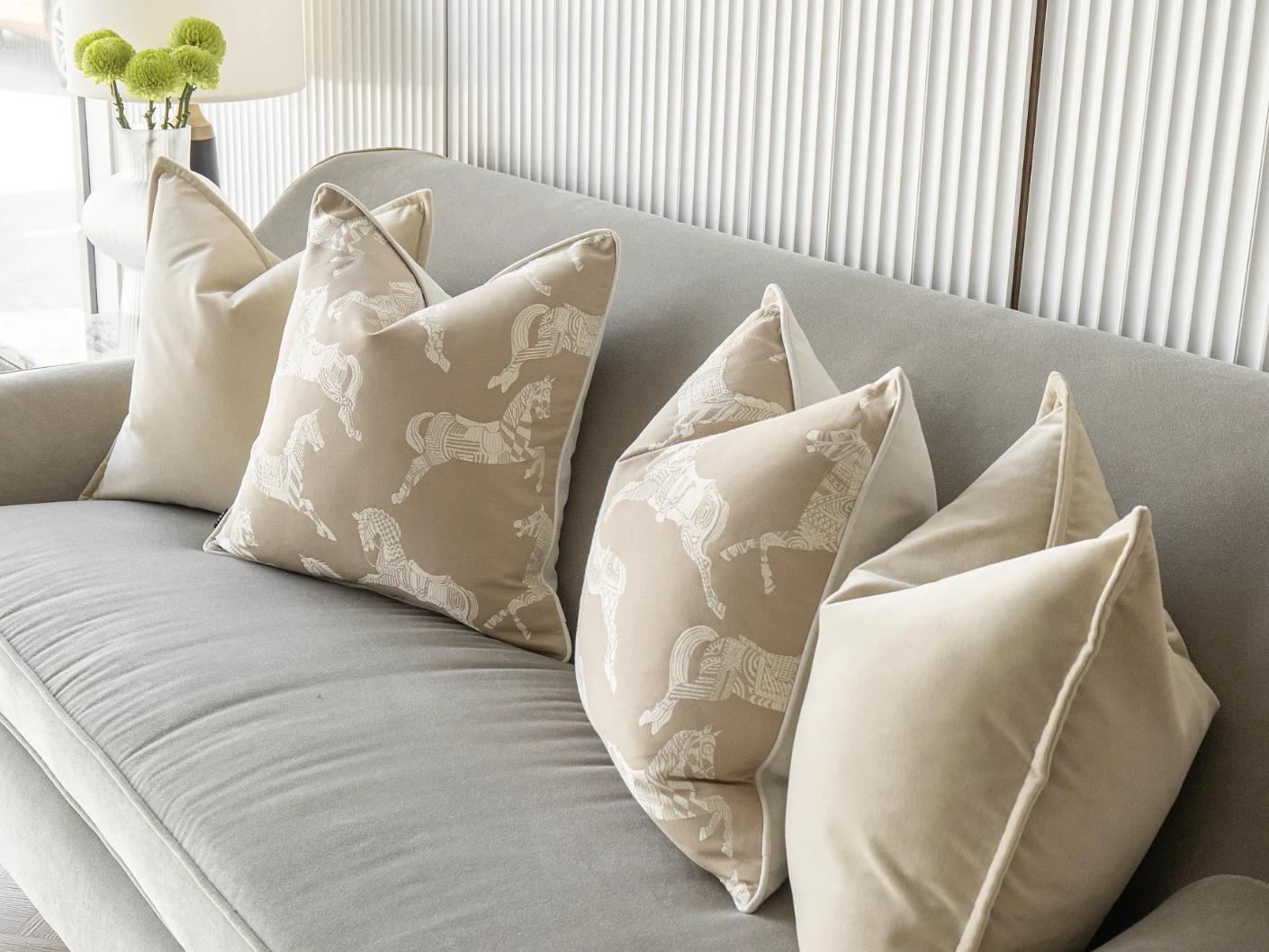 Aura Bundle cushion in beige, shown in a lifestyle right view as image 5