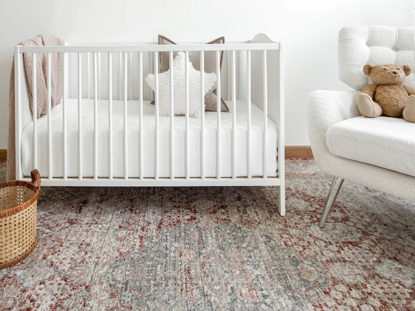 Alexander Rosso carpet in red and beige, shown in a lifestyle front view