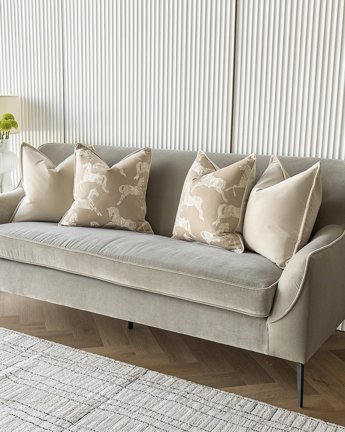 Aura Bundle cushion in beige, shown in a lifestyle right view as image 2