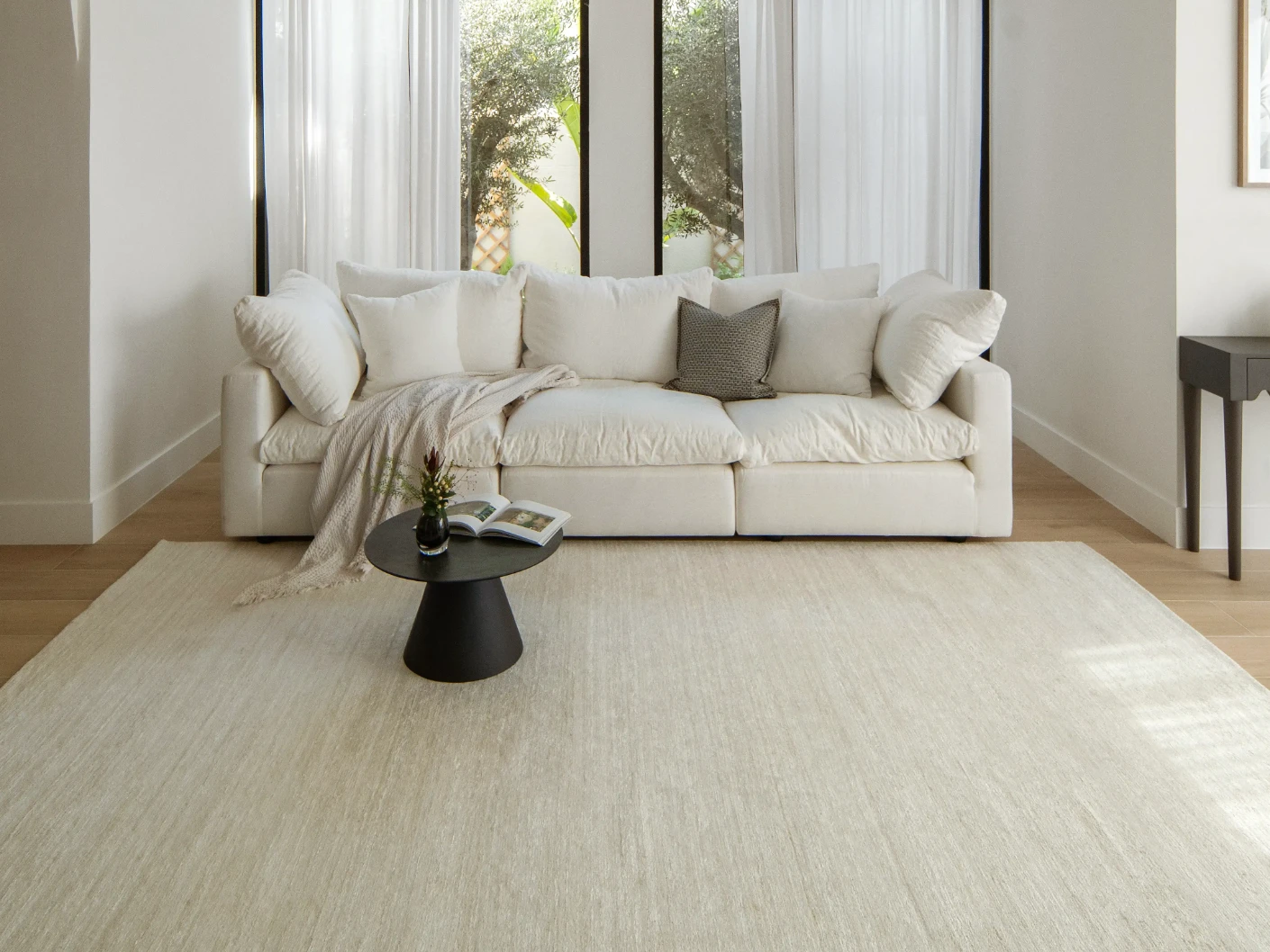 Beatrice Sandy 02 carpet in sandy and beige, shown in a lifestyle front view