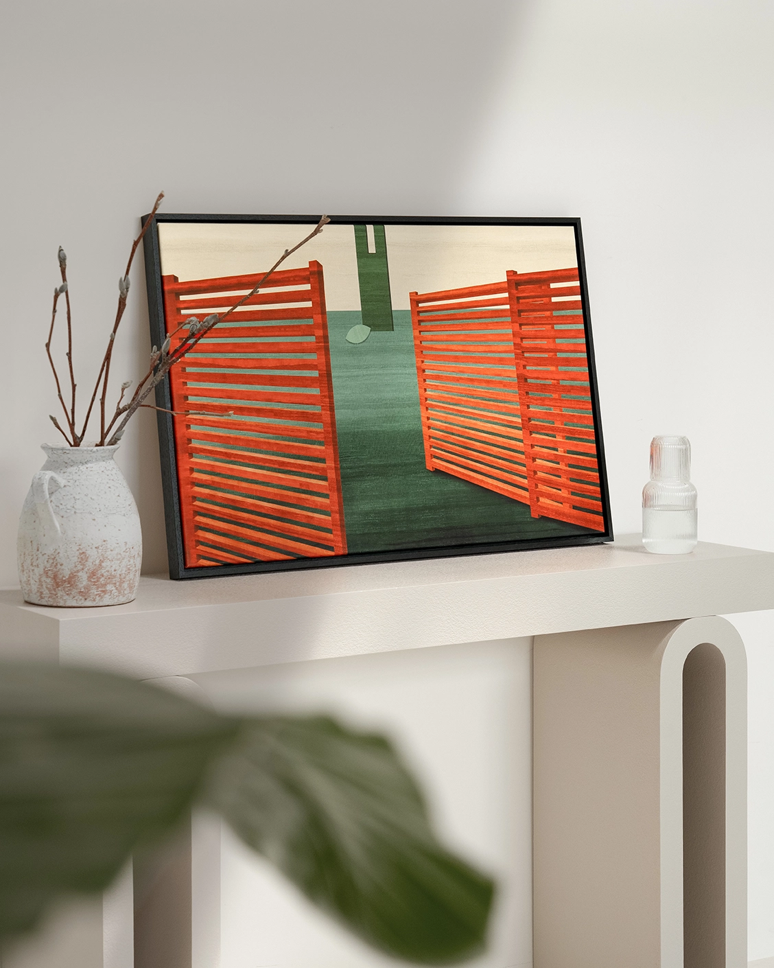 Breeze canvas in red and green, shown in a lifestyle left view as image 3