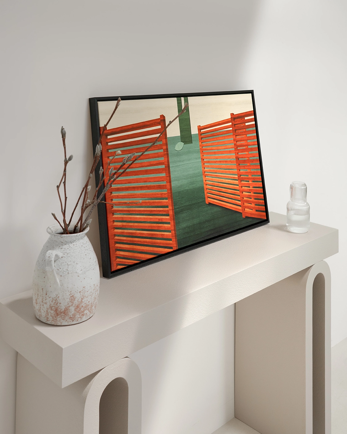 Breeze canvas in red and green, shown in a lifestyle top view as image 4
