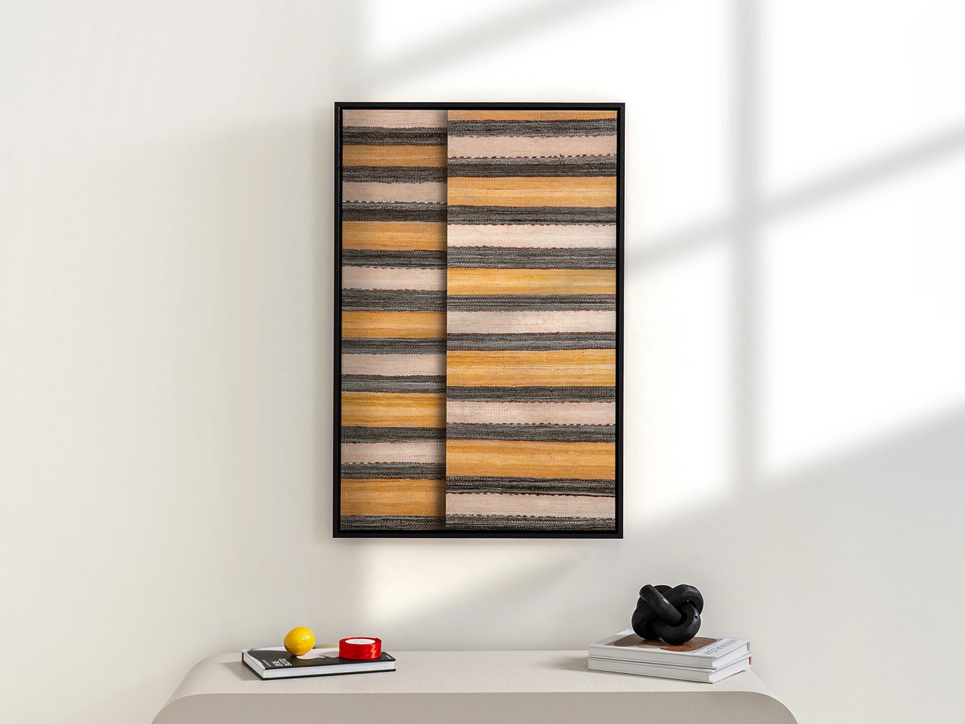 Bumblebee Gray canvas artwork in gray, beige and yellow, shown in a lifestyle front view