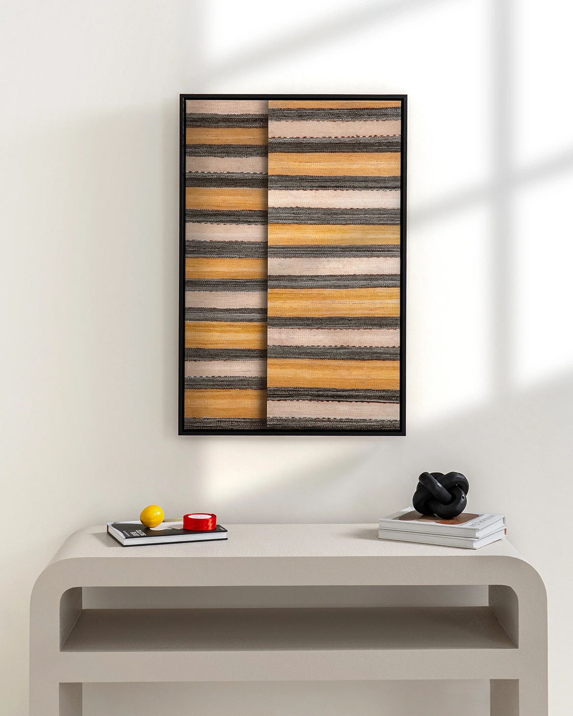 Bumblebee Grey canvas in grey, beige and yellow, shown in a lifestyle front view as image 2