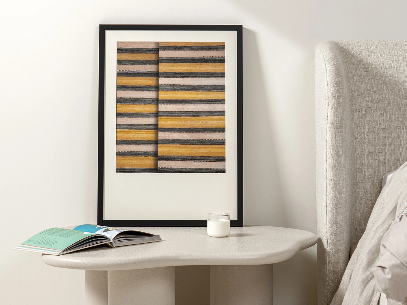 Bumblebee Grey fine art print in grey, beige and yellow, shown in a lifestyle front view as image 3