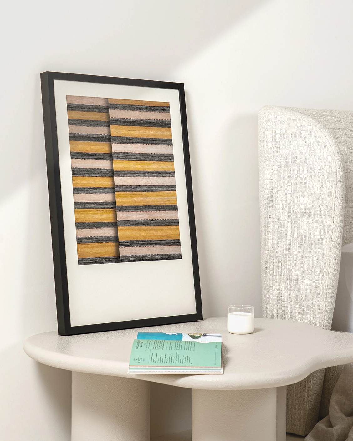 Bumblebee Grey fine art print in grey, beige and yellow, shown in a product left view as image 6