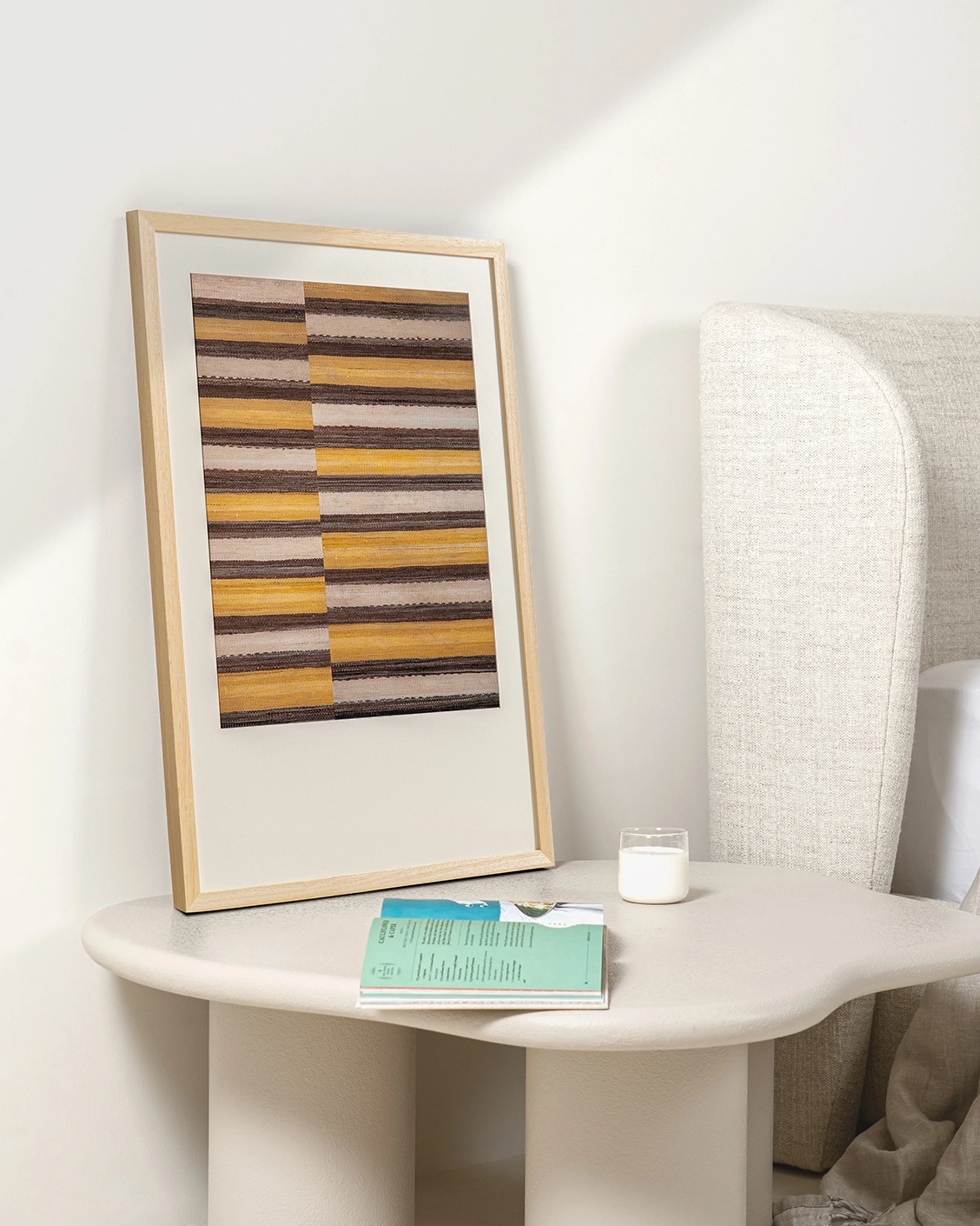 Bumblebee fine art print in brown, beige and yellow, shown in a lifestyle left view as image 3