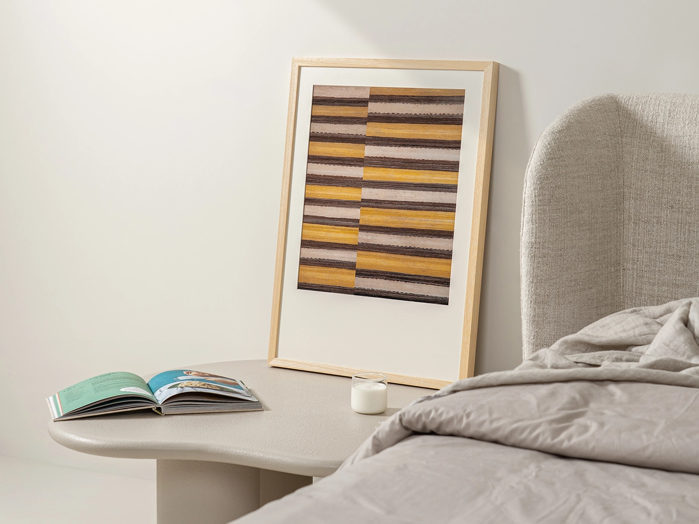 Bumblebee fine art print artwork in brown, beige and yellow, shown in a lifestyle right view
