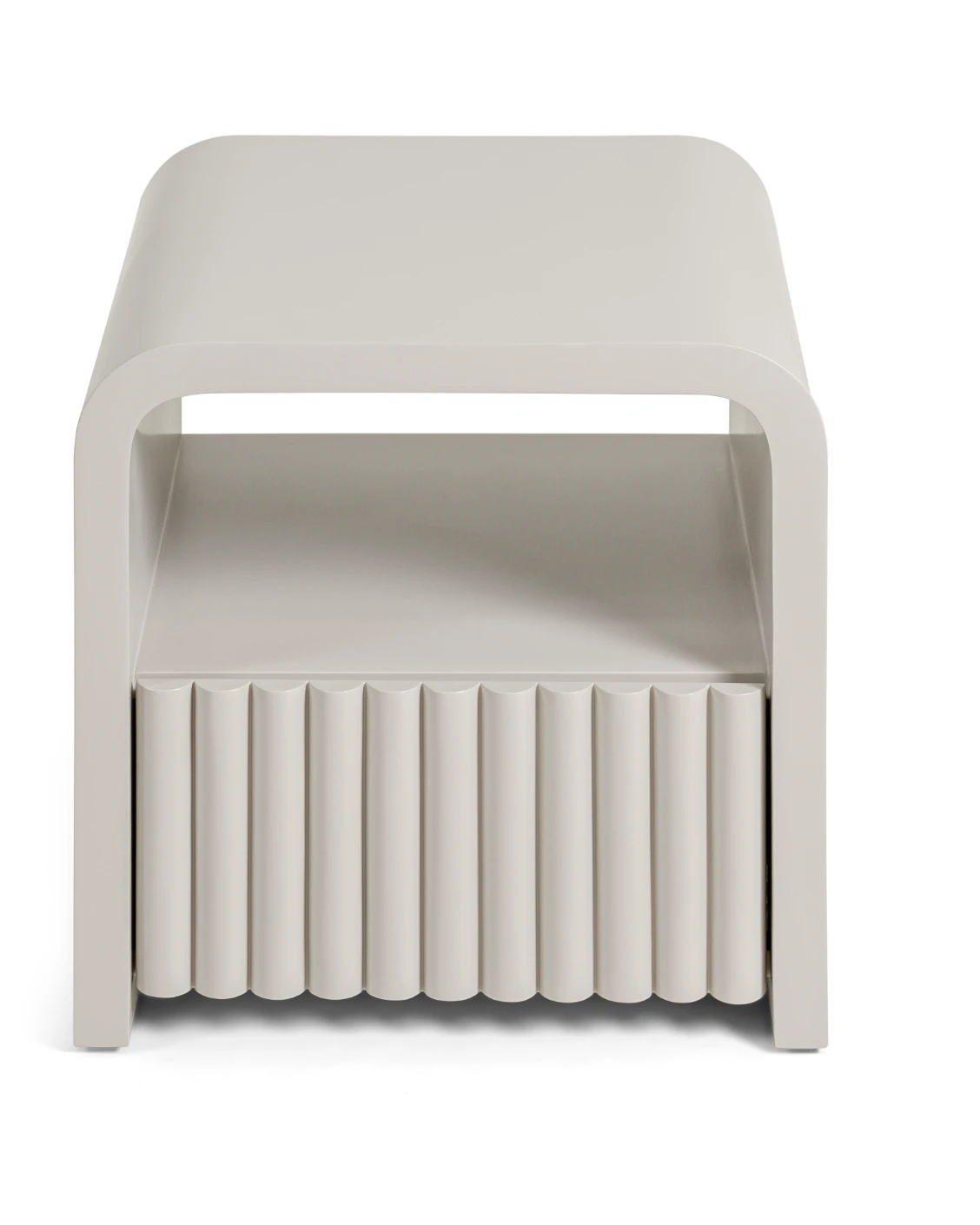 Celia nightstand in soft ivory and stone, shown in a product front view as image 9