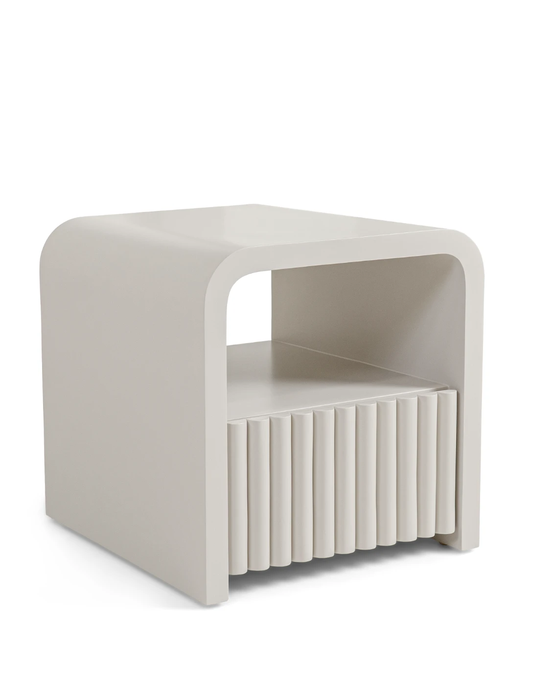 Celia nightstand in soft ivory and stone, shown in a product left view as image 1