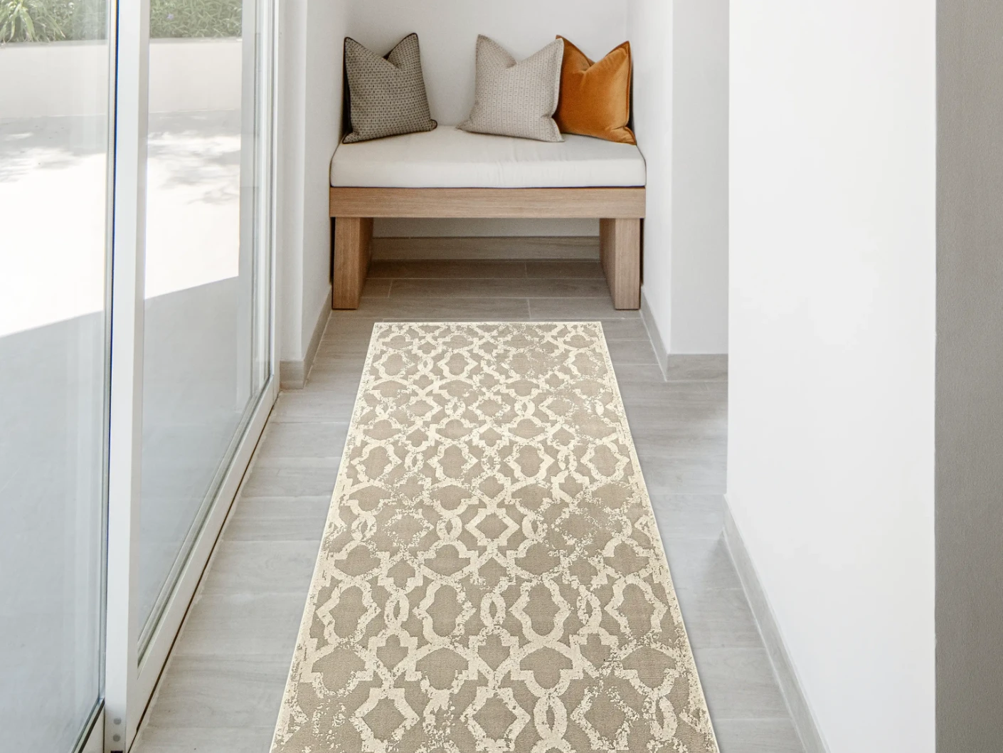 Cooper Sandy Runners carpet in beige and ivory, shown in a lifestyle front view