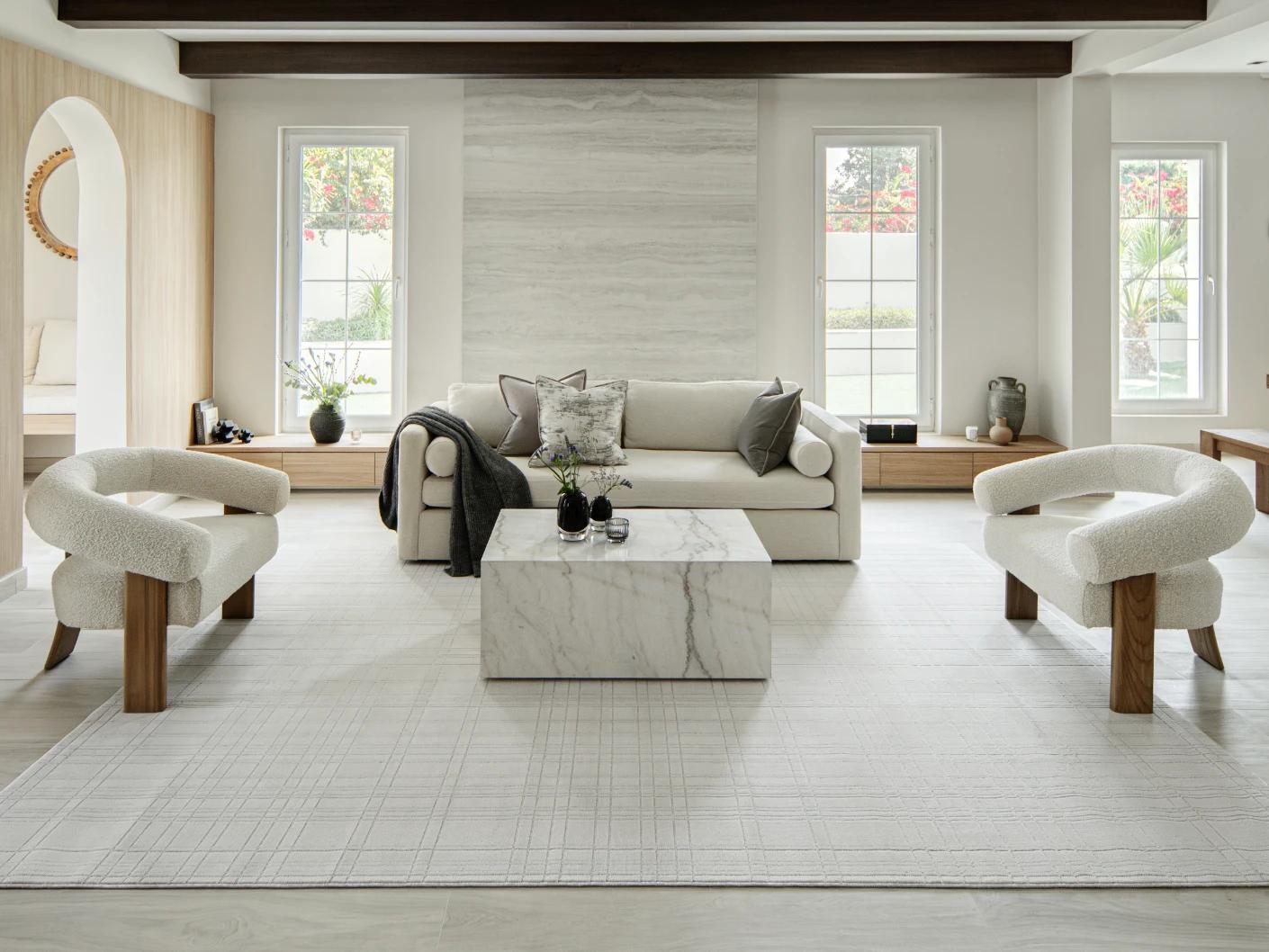 Corvin Sandy carpet in ivory and grey, shown in a lifestyle front view as image 6