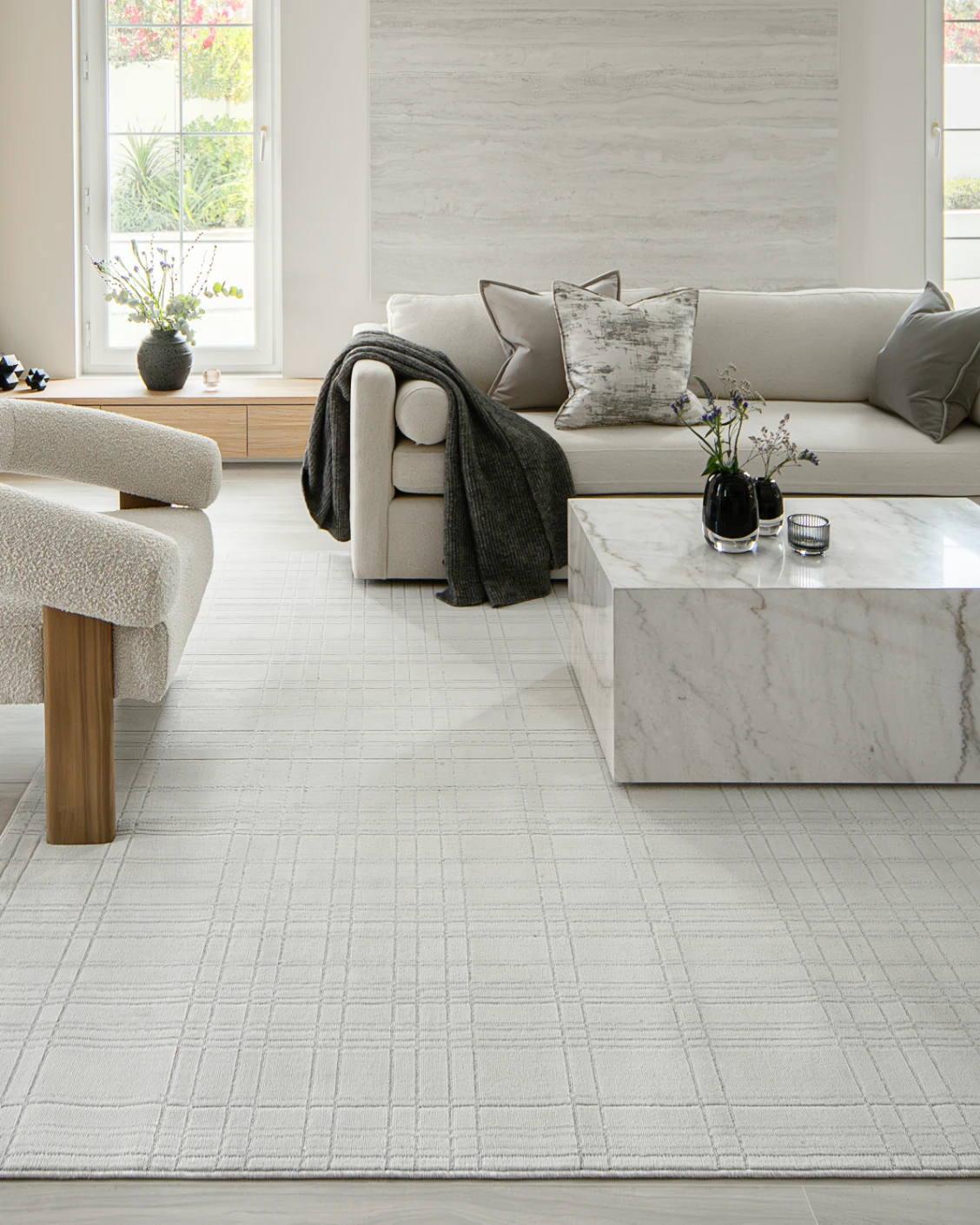 Corvin Sandy carpet in ivory and grey, shown in a lifestyle front view as image 7