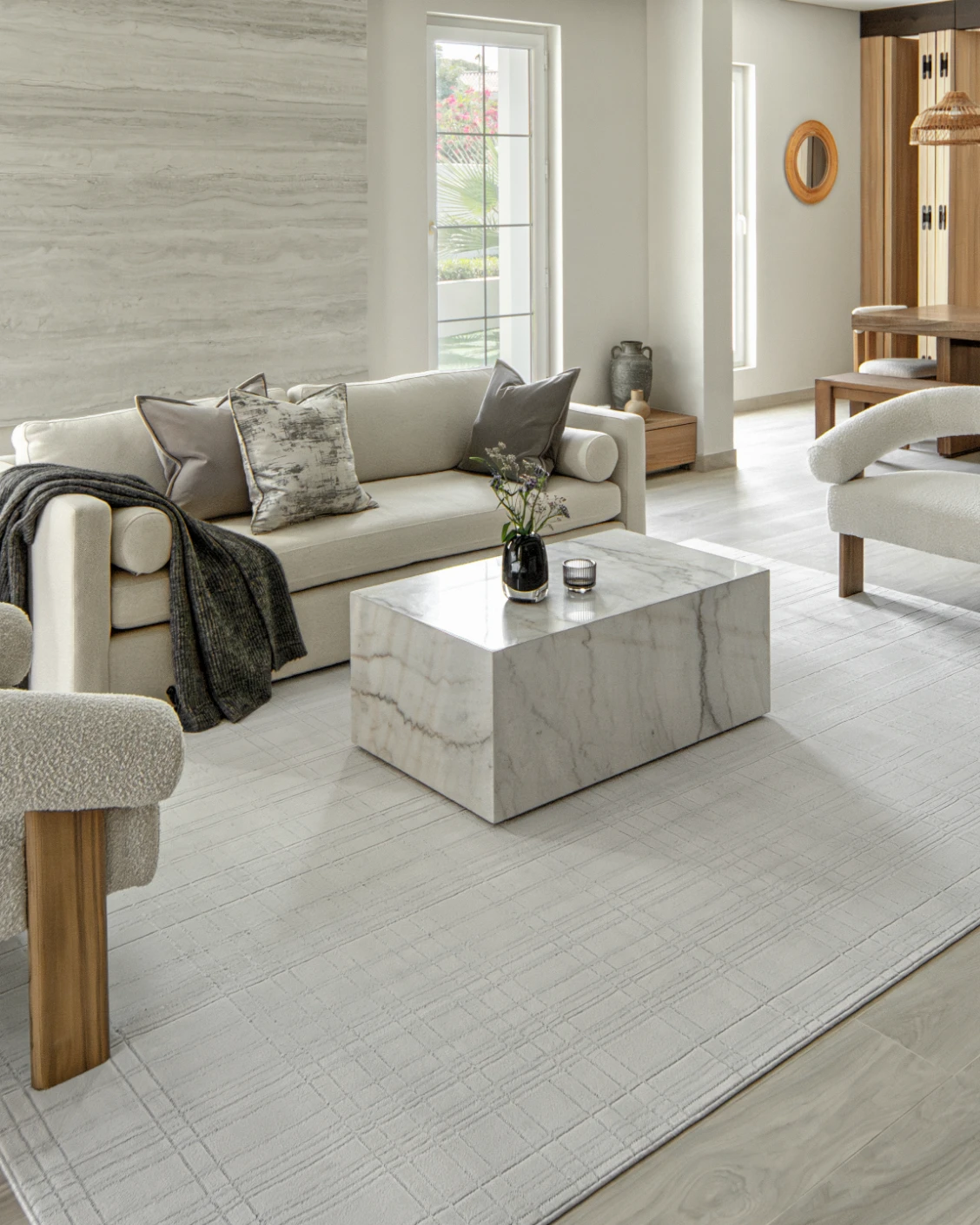 Corvin Sandy carpet in ivory and grey, shown in a lifestyle left view as image 8