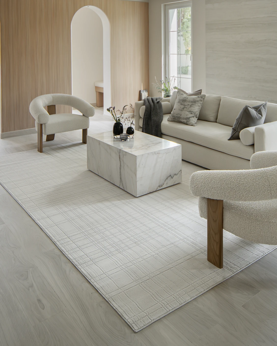 Corvin Sandy carpet in ivory and grey, shown in a lifestyle right view as image 9
