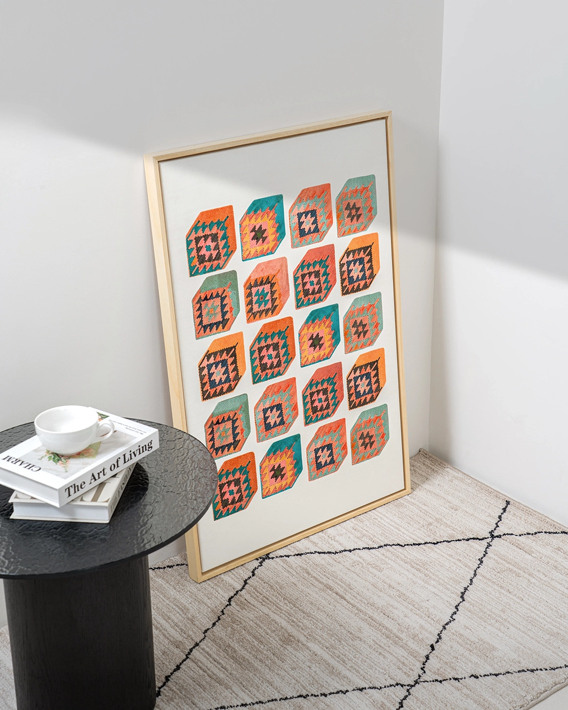 Cubism canvas in multicolour, shown in a lifestyle top view as image 5
