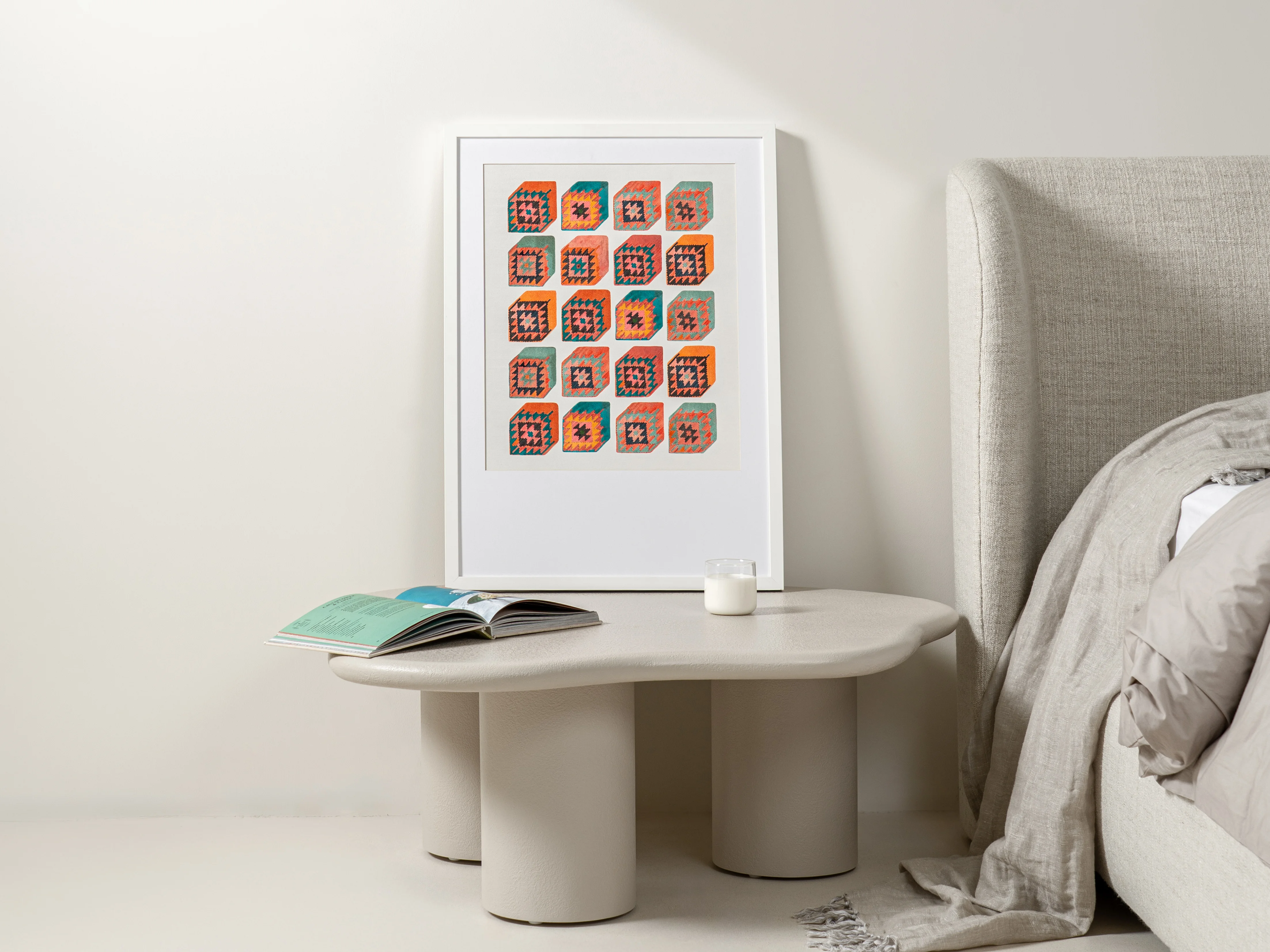 Cubism fine art print in multicolour, shown in a lifestyle front view as image 3