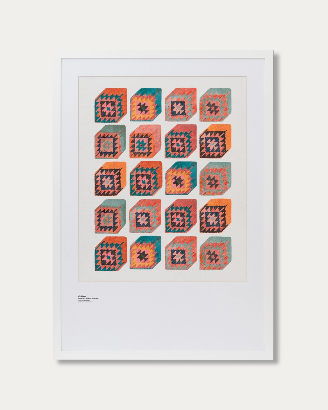 Cubism fine art print in multicolour, shown in a lifestyle front view as image 1