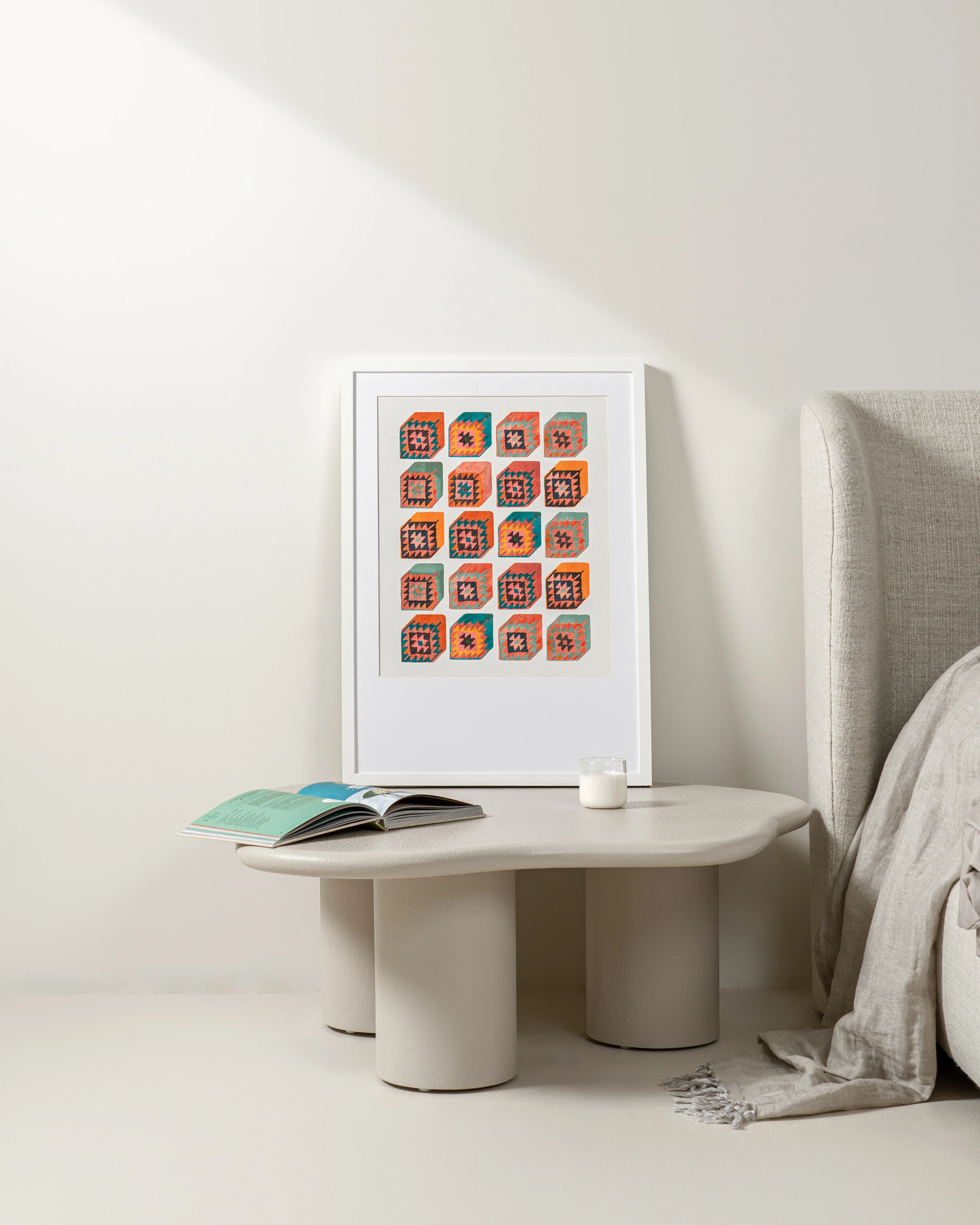 Cubism fine art print in multicolour, shown in a lifestyle front view as image 2