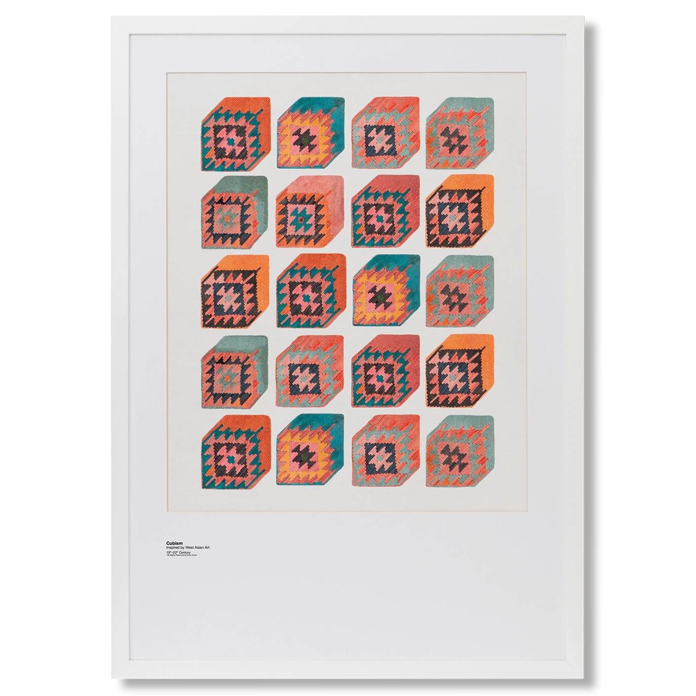 Cubism fine art print in multicolour, shown in a lifestyle front view as image 1