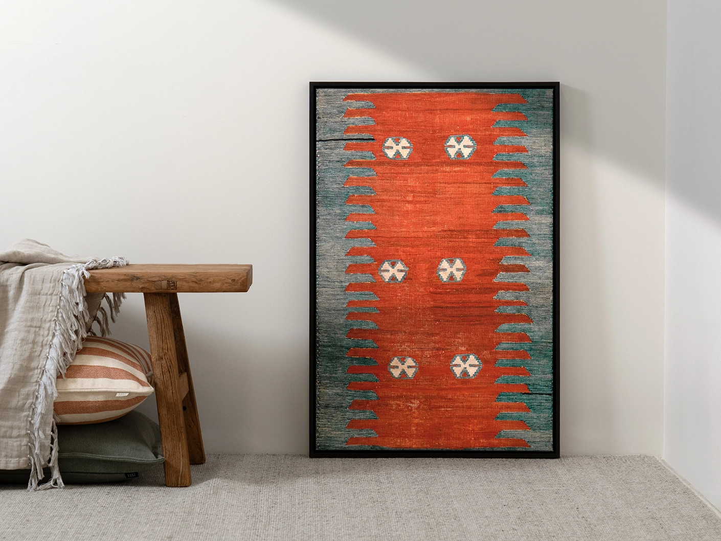 Denim Shades canvas artwork in red and blue, shown in a lifestyle front view