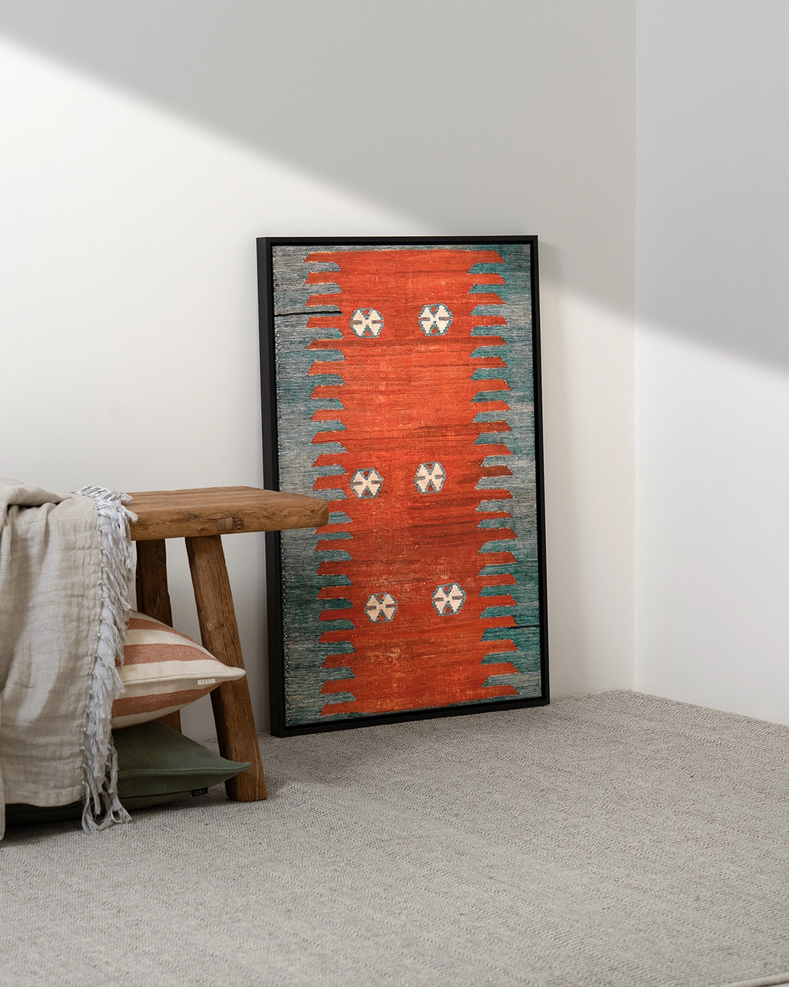 Denim Shades canvas in red and blue, shown in a lifestyle left view as image 3