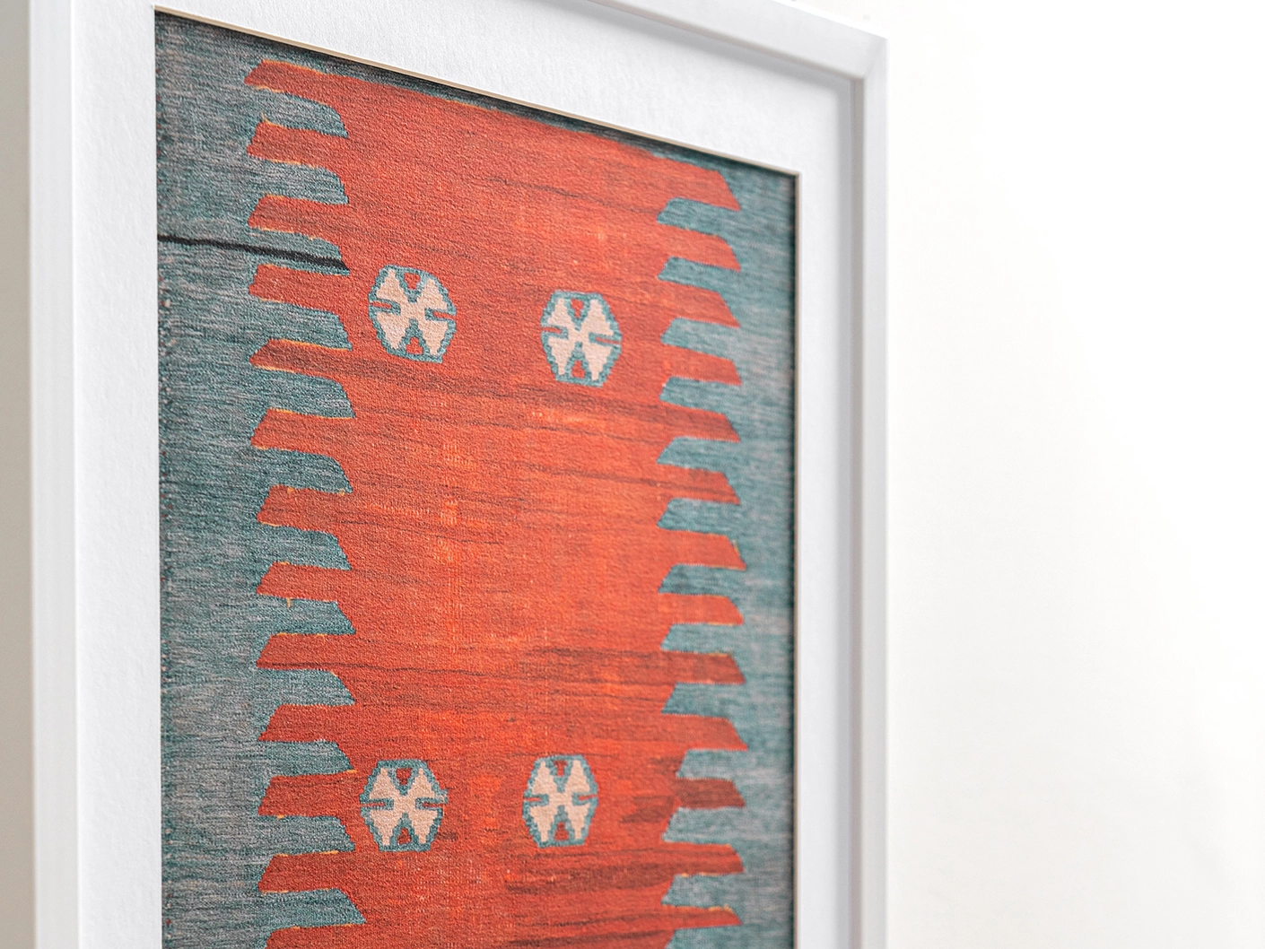 Denim Shades fine art print in red and blue, shown in a lifestyle close-up view as image 2