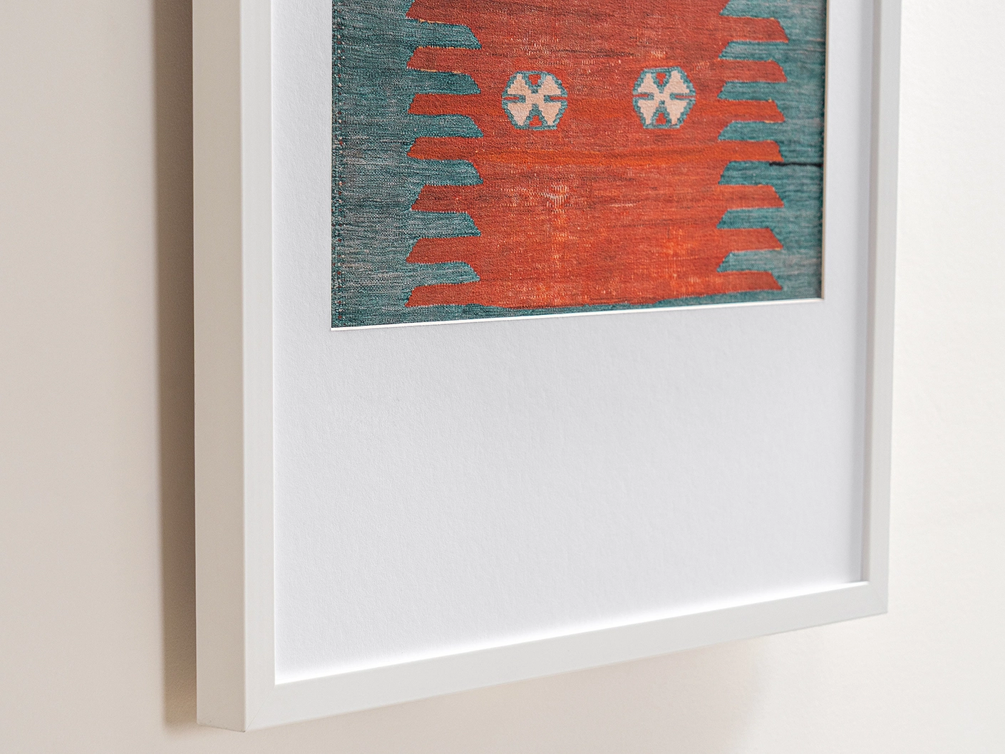Denim Shades fine art print in red and blue, shown in a lifestyle close-up view as image 1