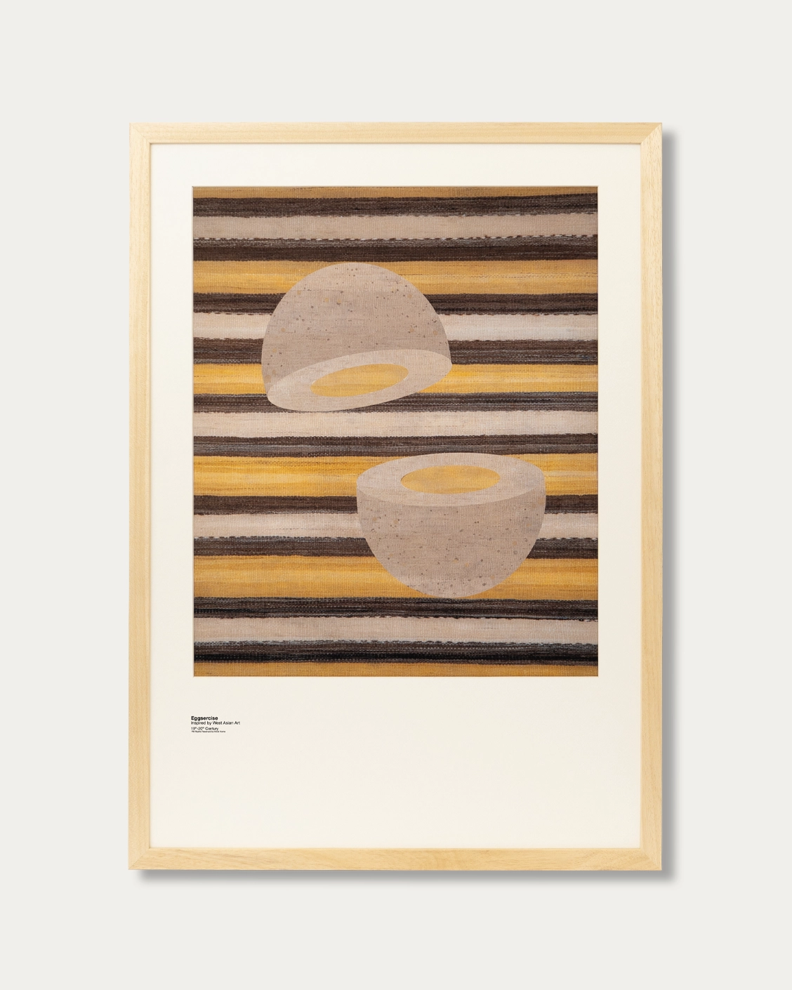 Eggsercise fine art print in yellow, brown and beige, shown in a product front view as image 1