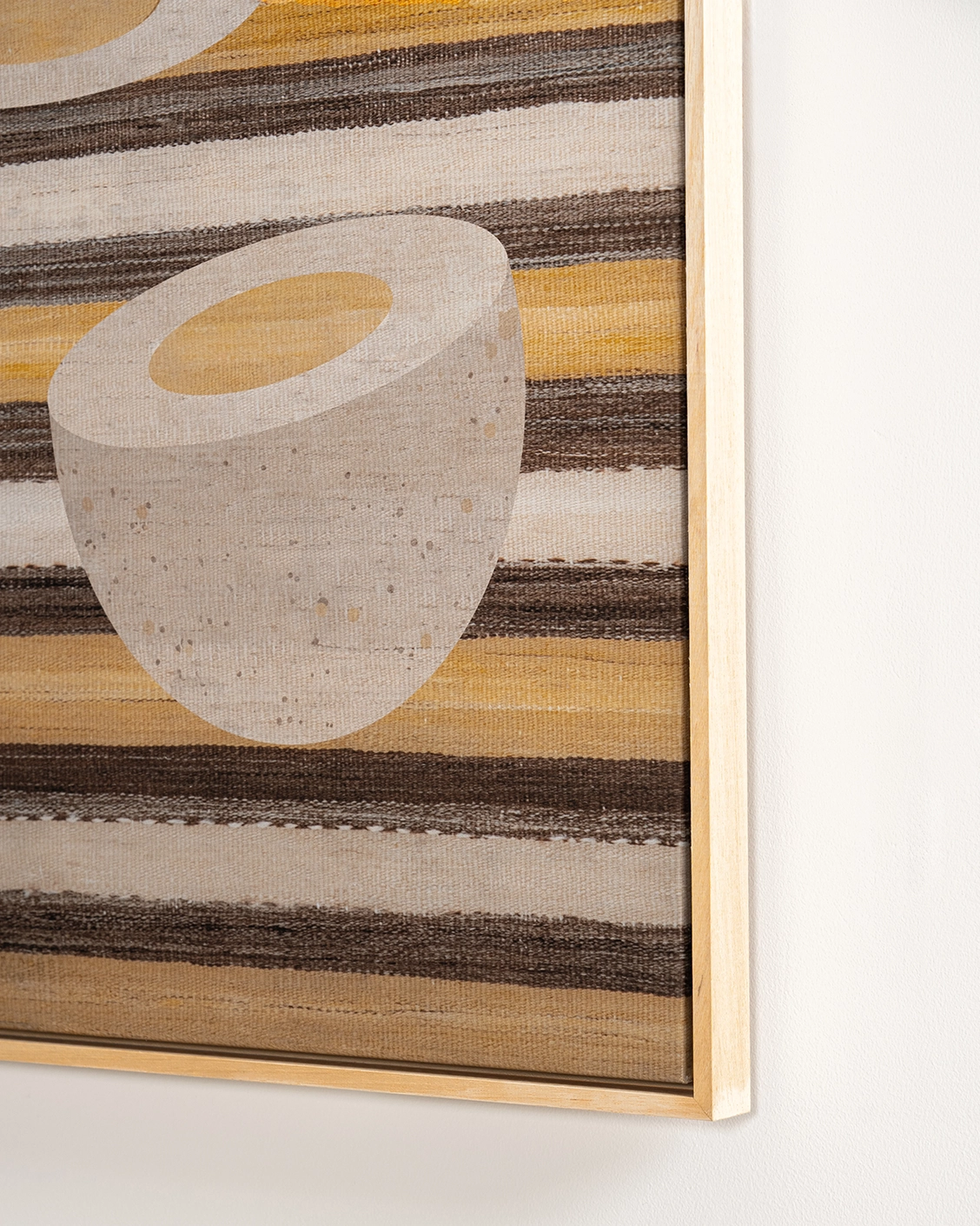 Eggercise canvas in yellow, brown and beige, shown in a lifestyle close-up as image 6