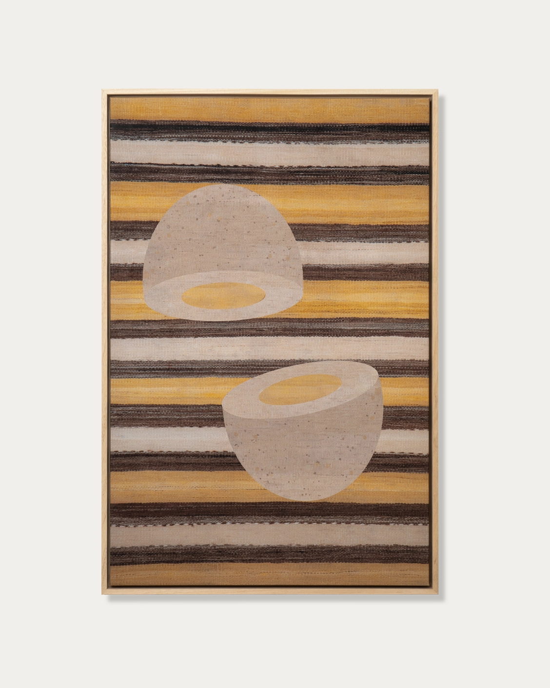 Eggercise canvas in yellow, brown and beige, shown in a product front view as image 1