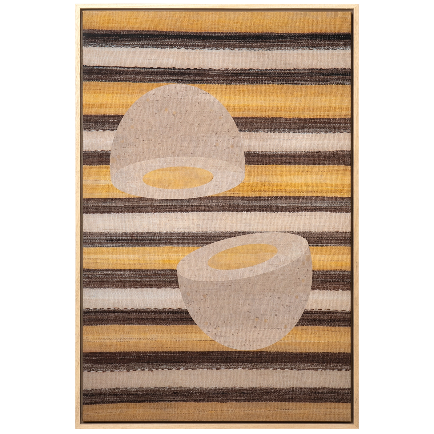 Eggercise canvas in yellow, brown and beige, shown in a product front view as image 1