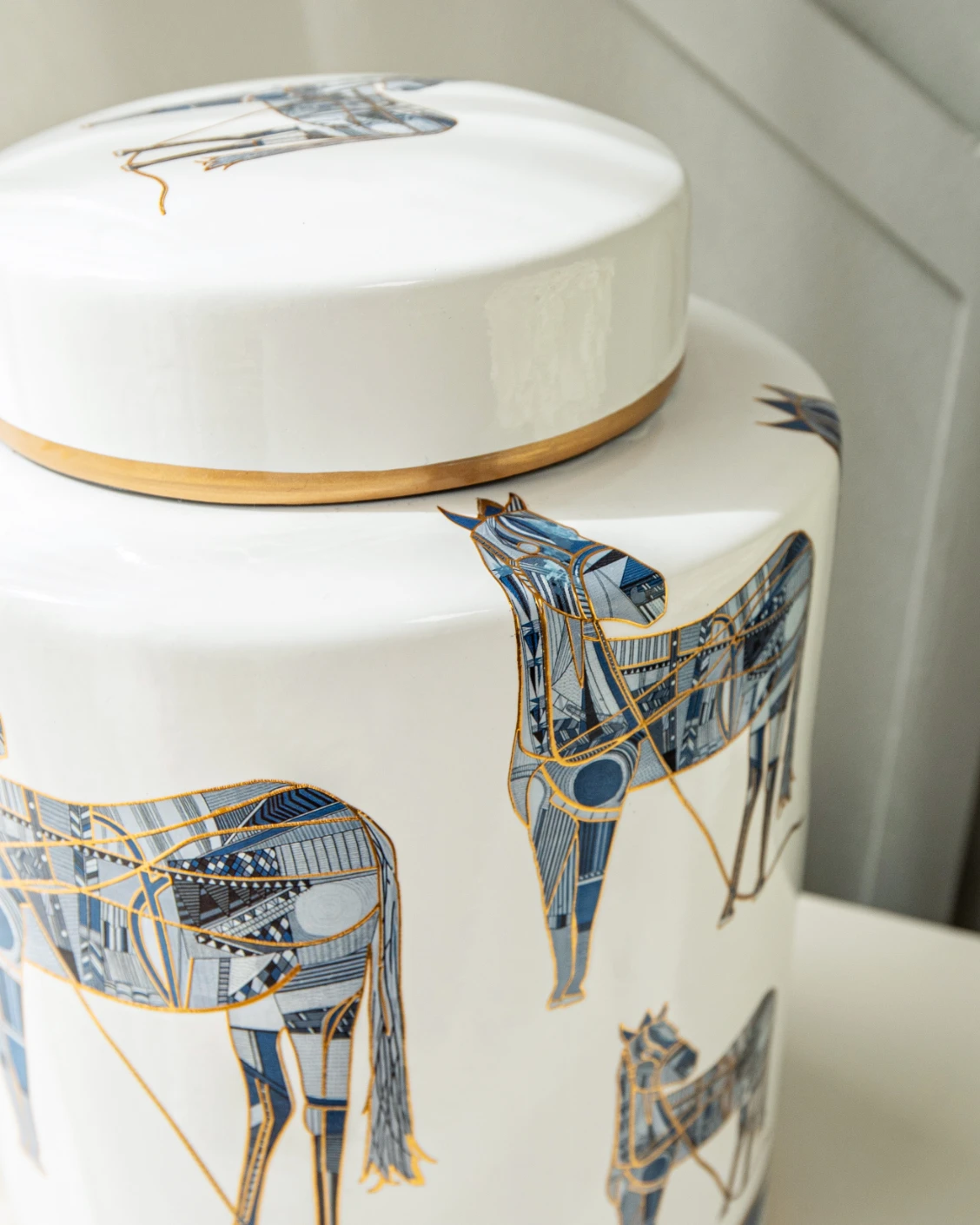Eloisa Arneson II jars in white and blue, shown in a lifestyle close-up top view as image 8