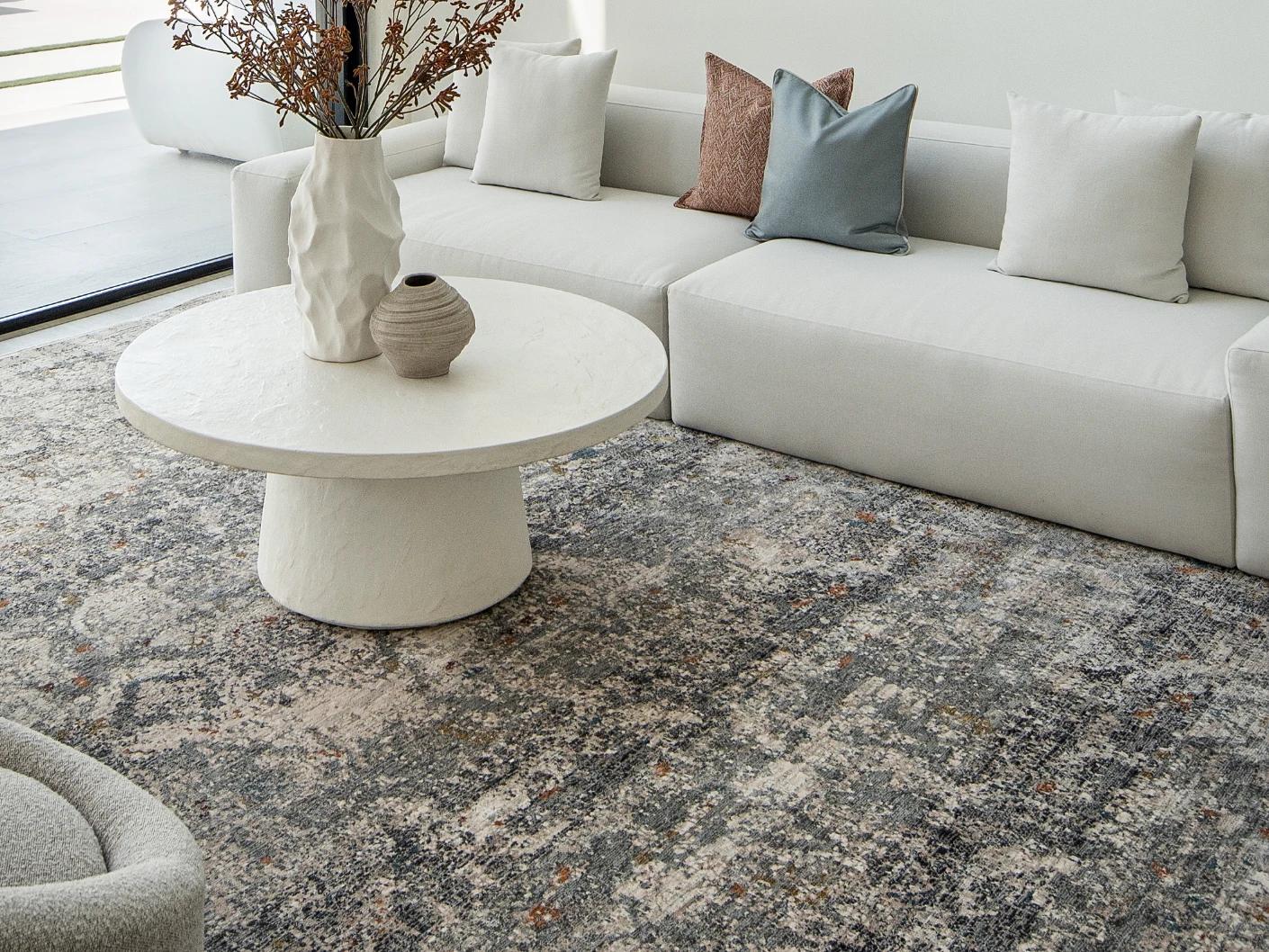 Ethan Ashton carpet in grey and beige, shown in a lifestyle front view as image 5