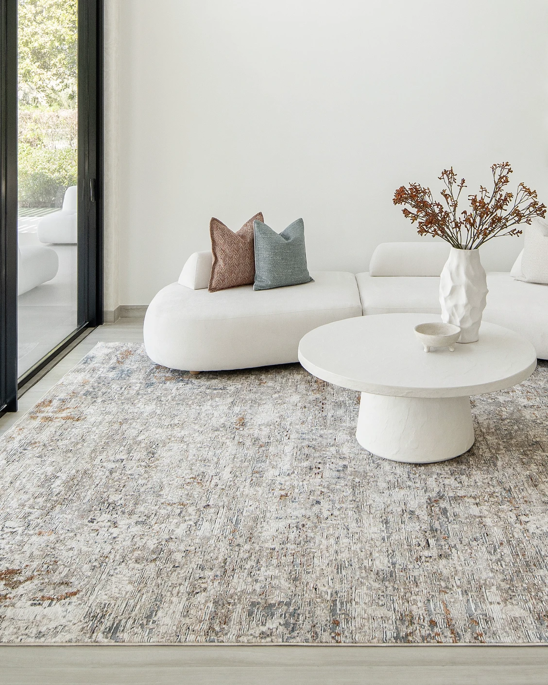 Ethan Brick carpet in gold and grey, shown in a lifestyle front view as image 6
