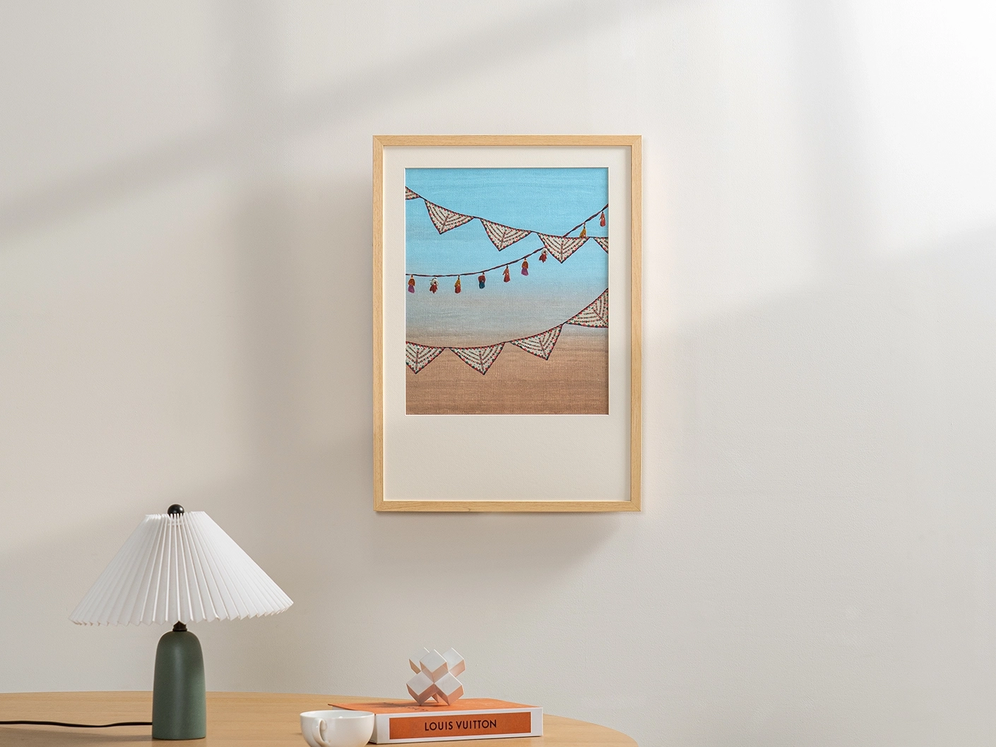 Fiesta fine art print artwork in blue, shown in a lifestyle front view