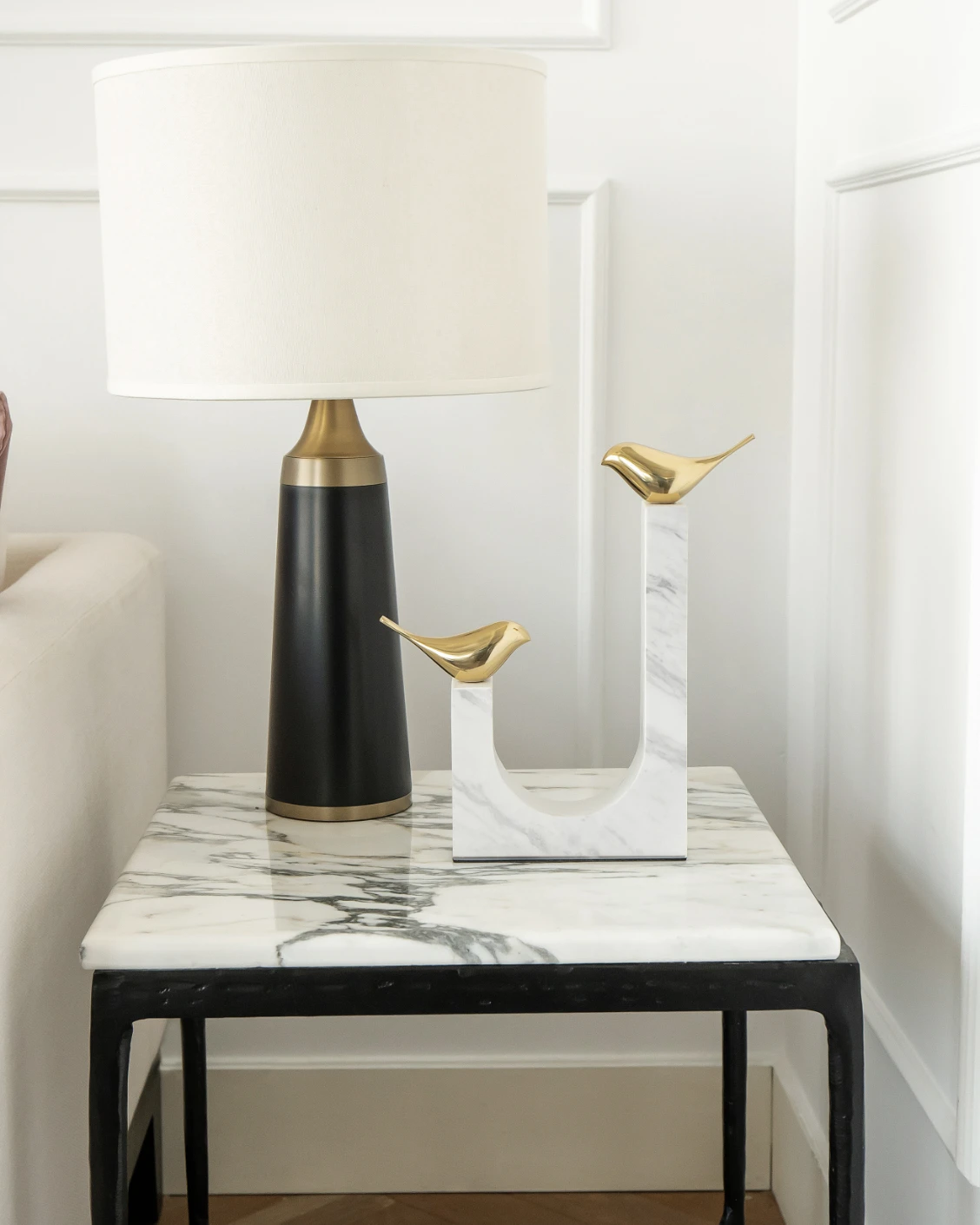 Finch Butterfield statues and sculptures in white and gold, shown in a lifestyle front view as image 1