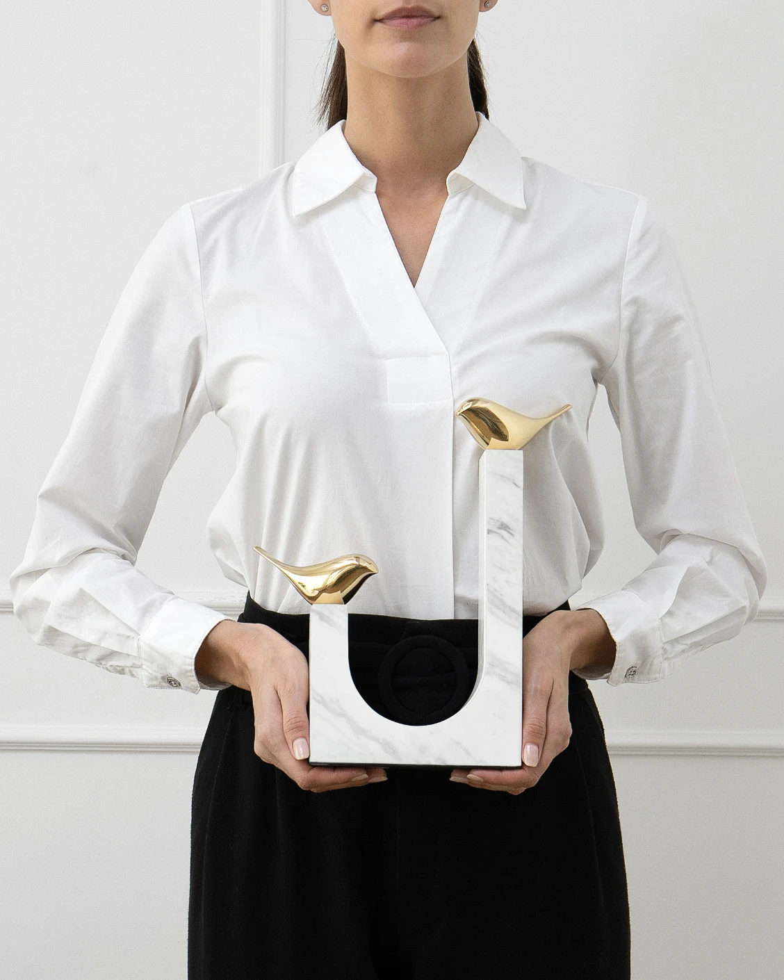 Finch Butterfield statues and sculptures in white and gold, shown in a product front view as image 8