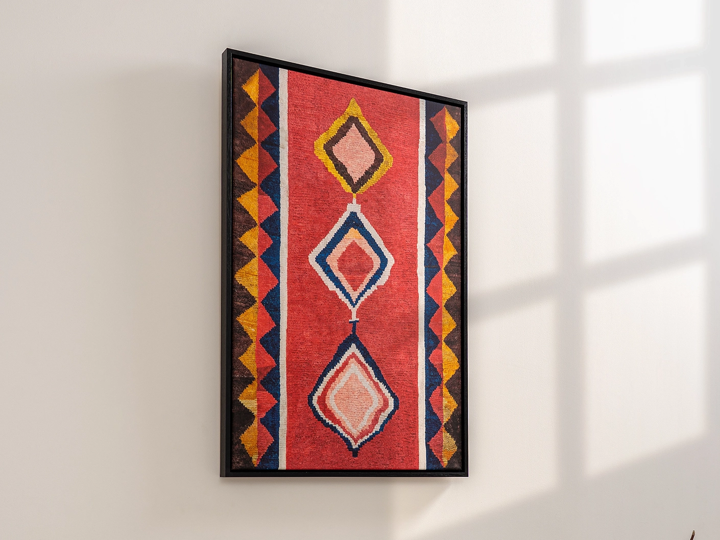 Gabbeh canvas artwork in red, shown in a lifestyle left view