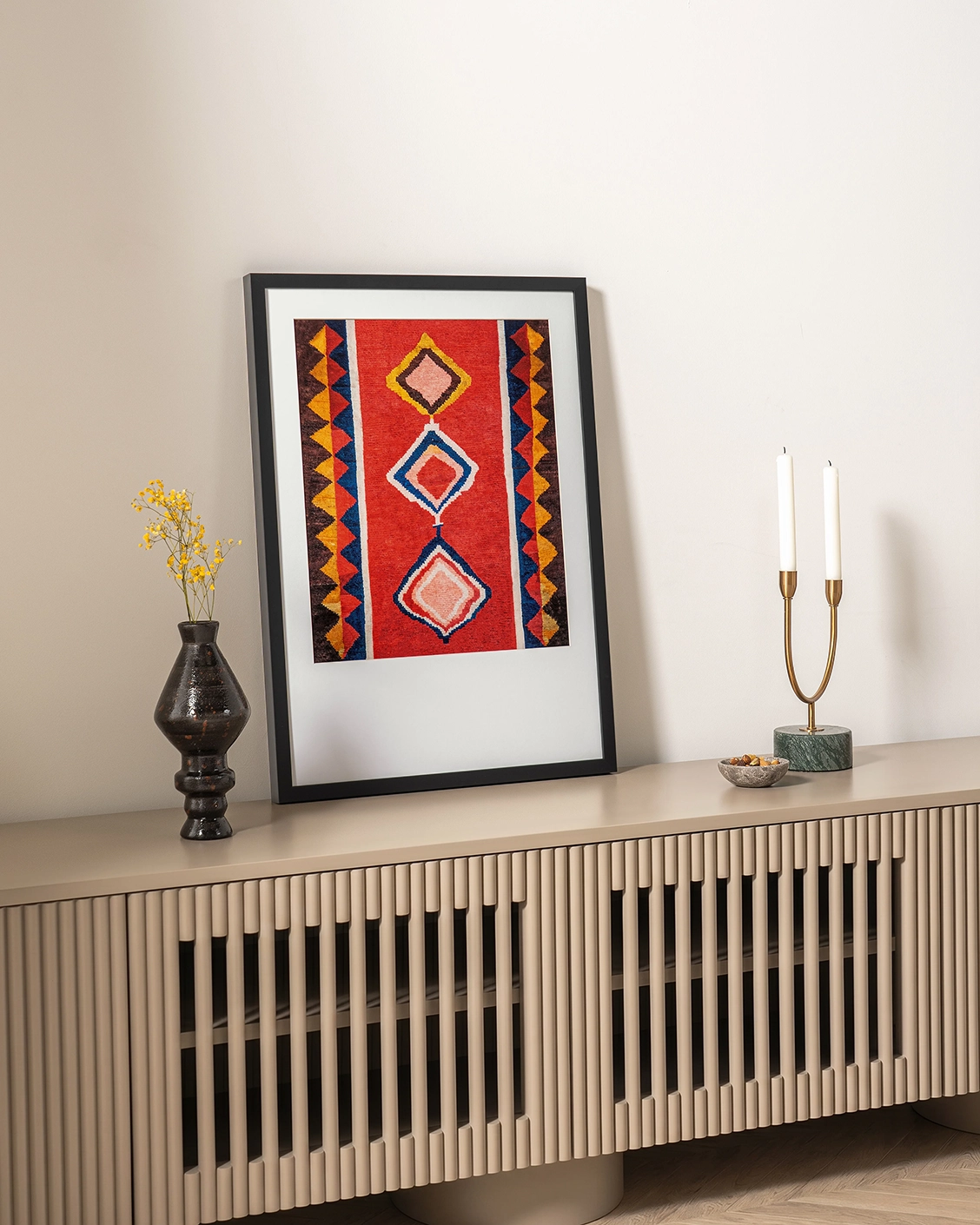 Gabbeh fine art print in red, shown in a lifestyle left view as image 3