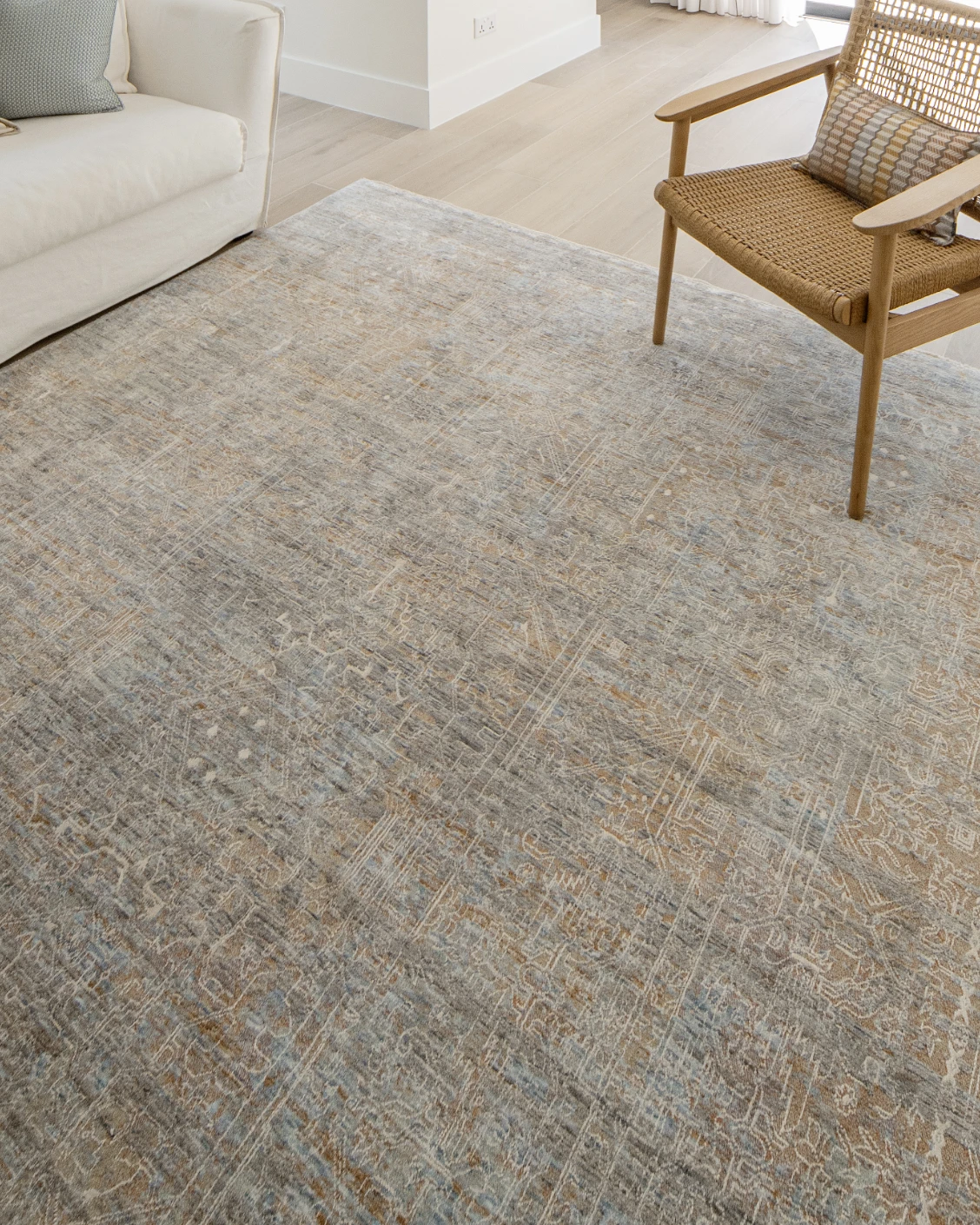 Hana Goldberg carpet in gold, shown in a lifestyle front view as image 6
