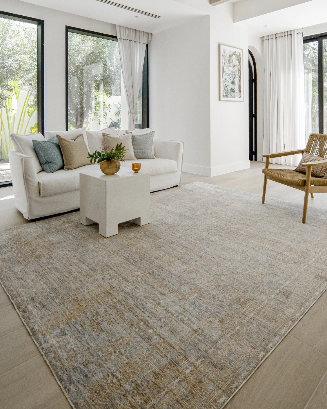 Hana Goldberg carpet in gold, shown in a lifestyle left view as image 7