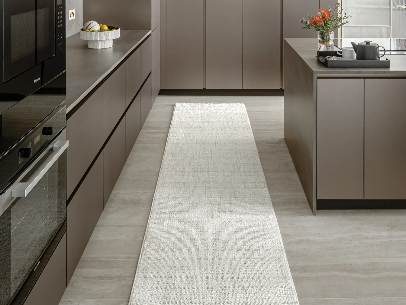 Henry Bianca Runners carpet in ivory and pearl, shown in a lifestyle front view