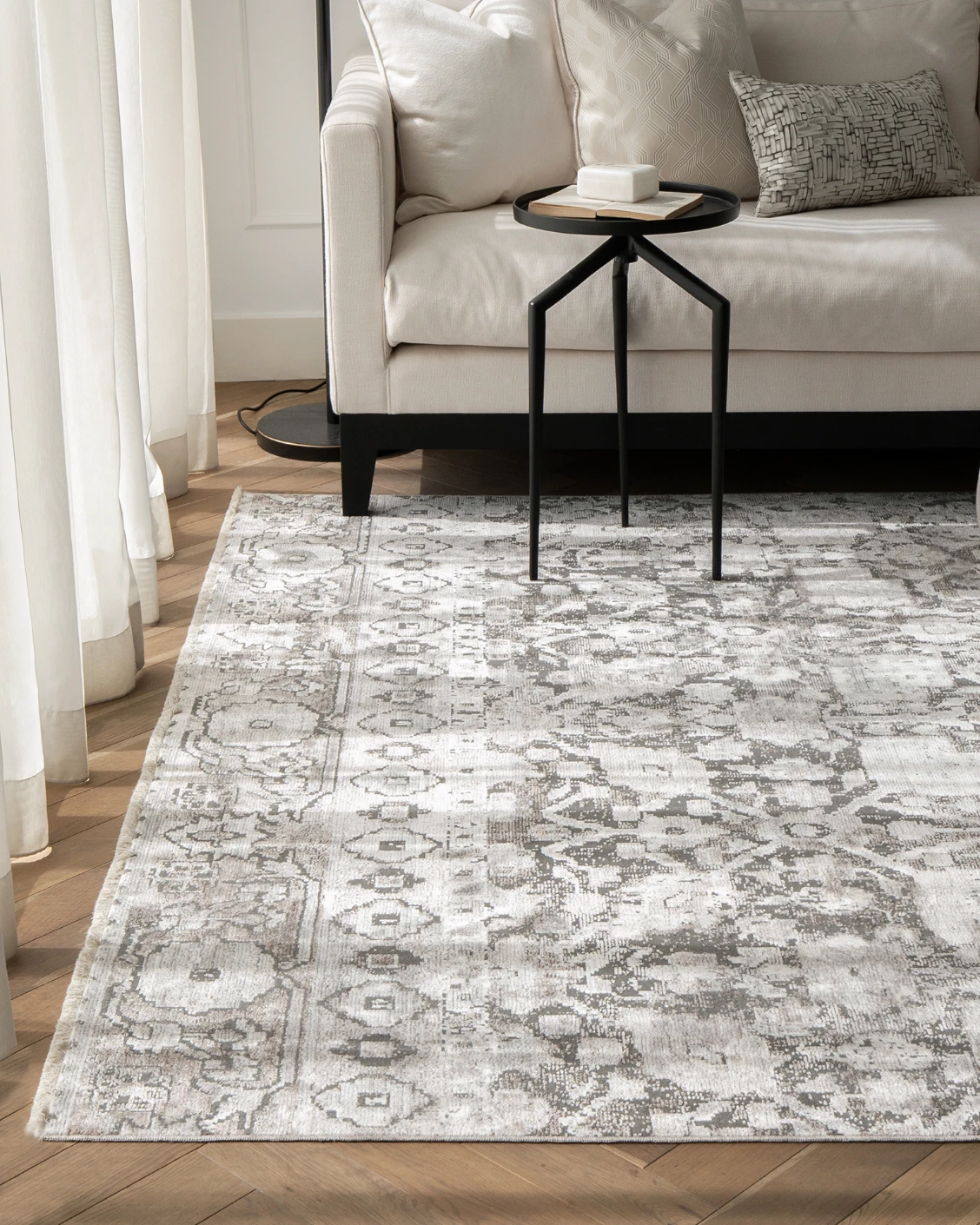 Jerik Ashton carpet in grey, shown in a lifestyle front view as image 2