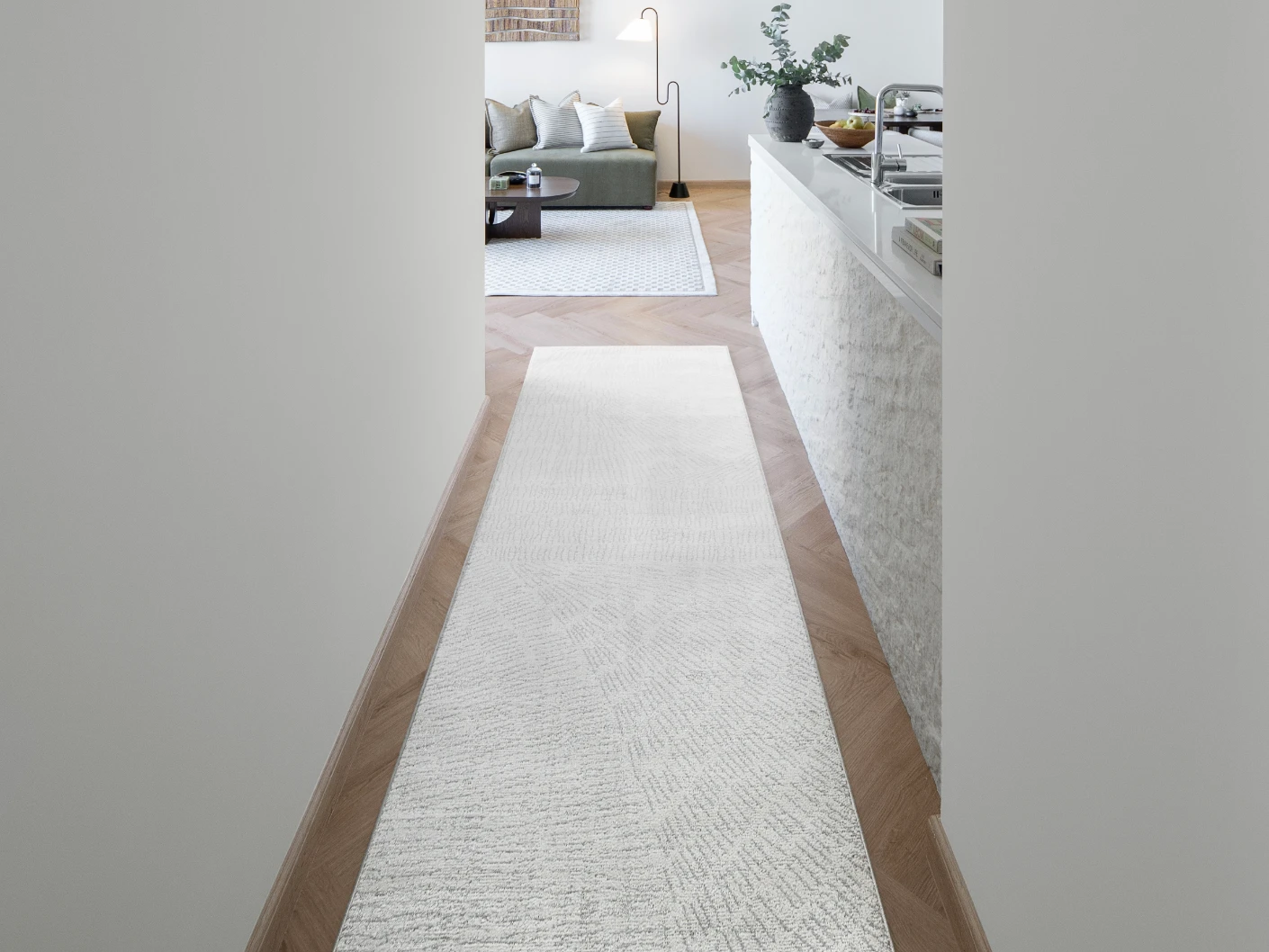 Link Sterling Runners carpet in grey, shown in a lifestyle front view