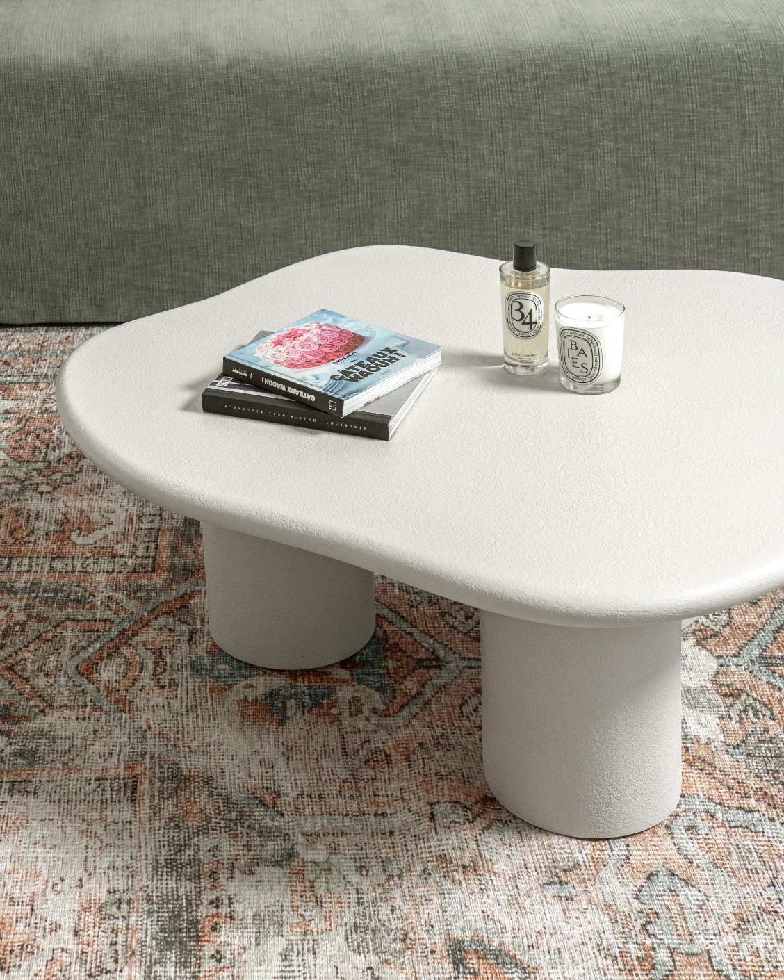 Pienza Coffee Table Soft Ivory Stone coffee table in soft ivory and stone, shown in a lifestyle top view as image 6