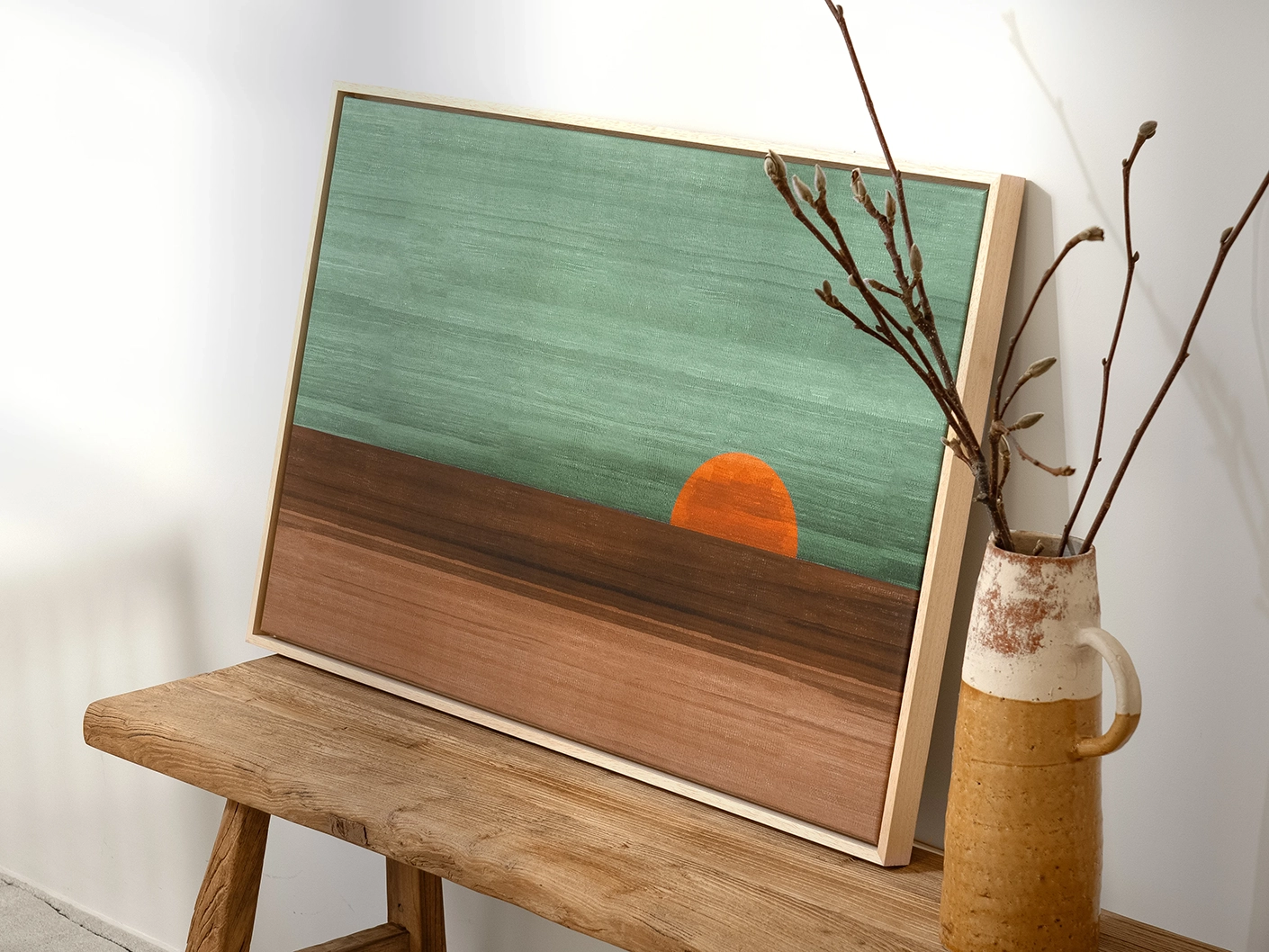 Sunset canvas in green, shown in a lifestyle right view as image 2