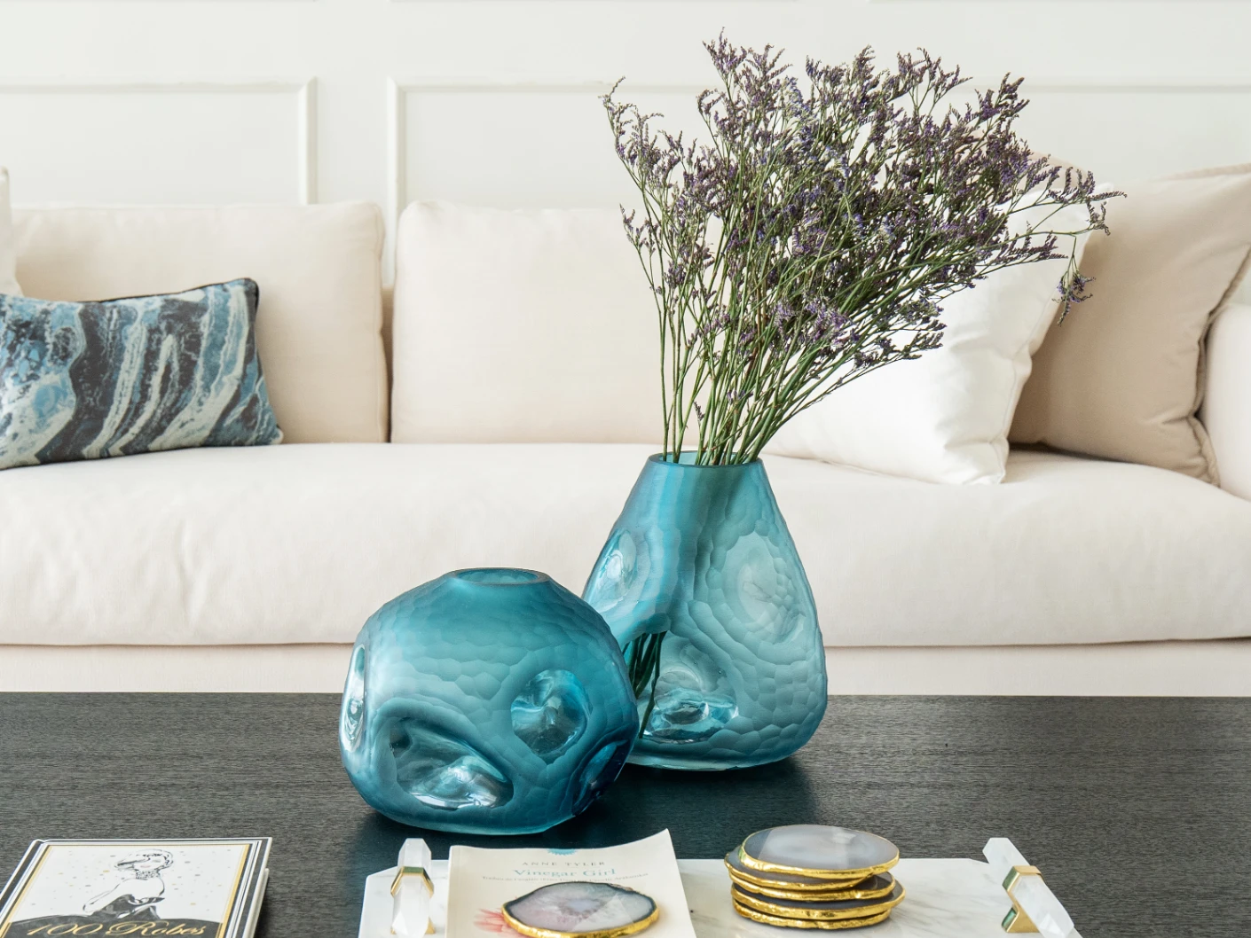 Tiffany Storms vases, shown in a lifestyle front view